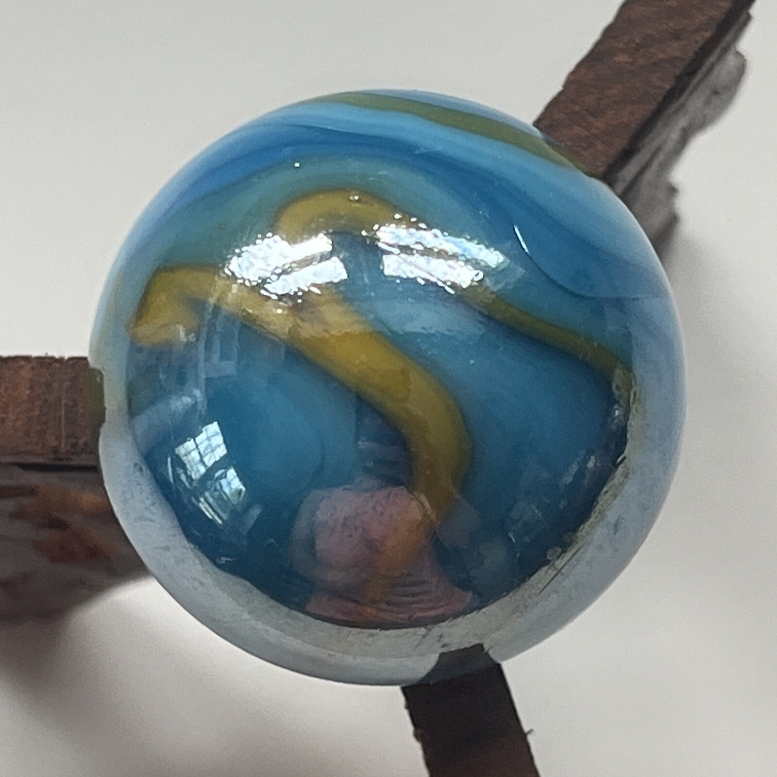 Vintage Large Shooter Marble Opaque Agate Swirl Ribbon Sky Blue Orange Beautiful