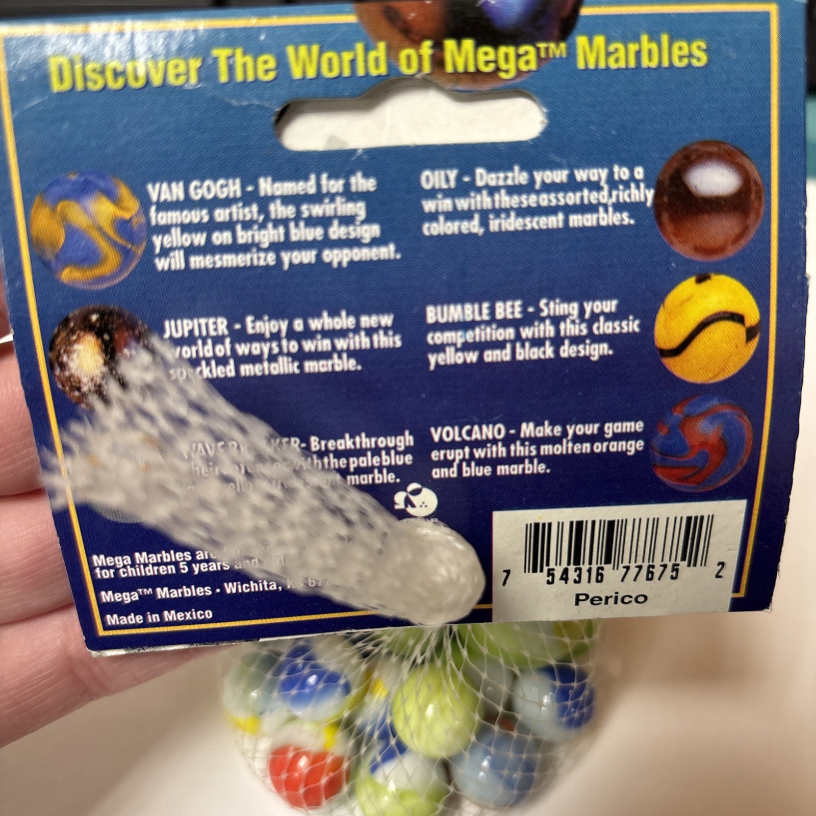 “PERICO” Collectors Marbles- MEGA MARBLES Vintage Net Bag 24 16mm/1 25mm Shooter