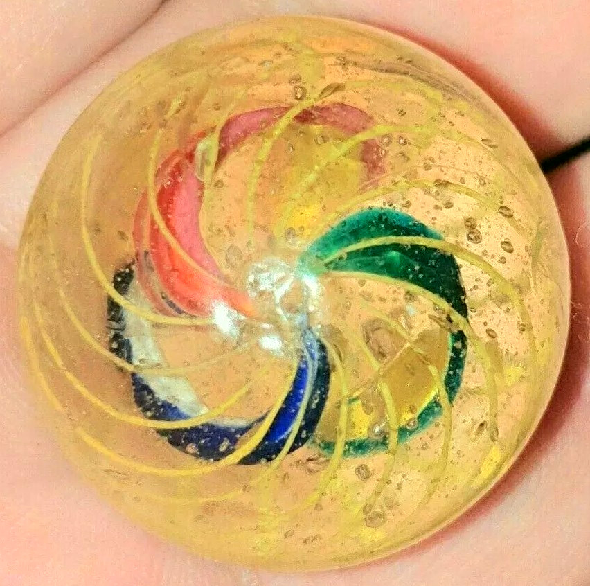 1 & 1/32″+ Precision Caged Divided Core German Handmade Antique Marbles MINT