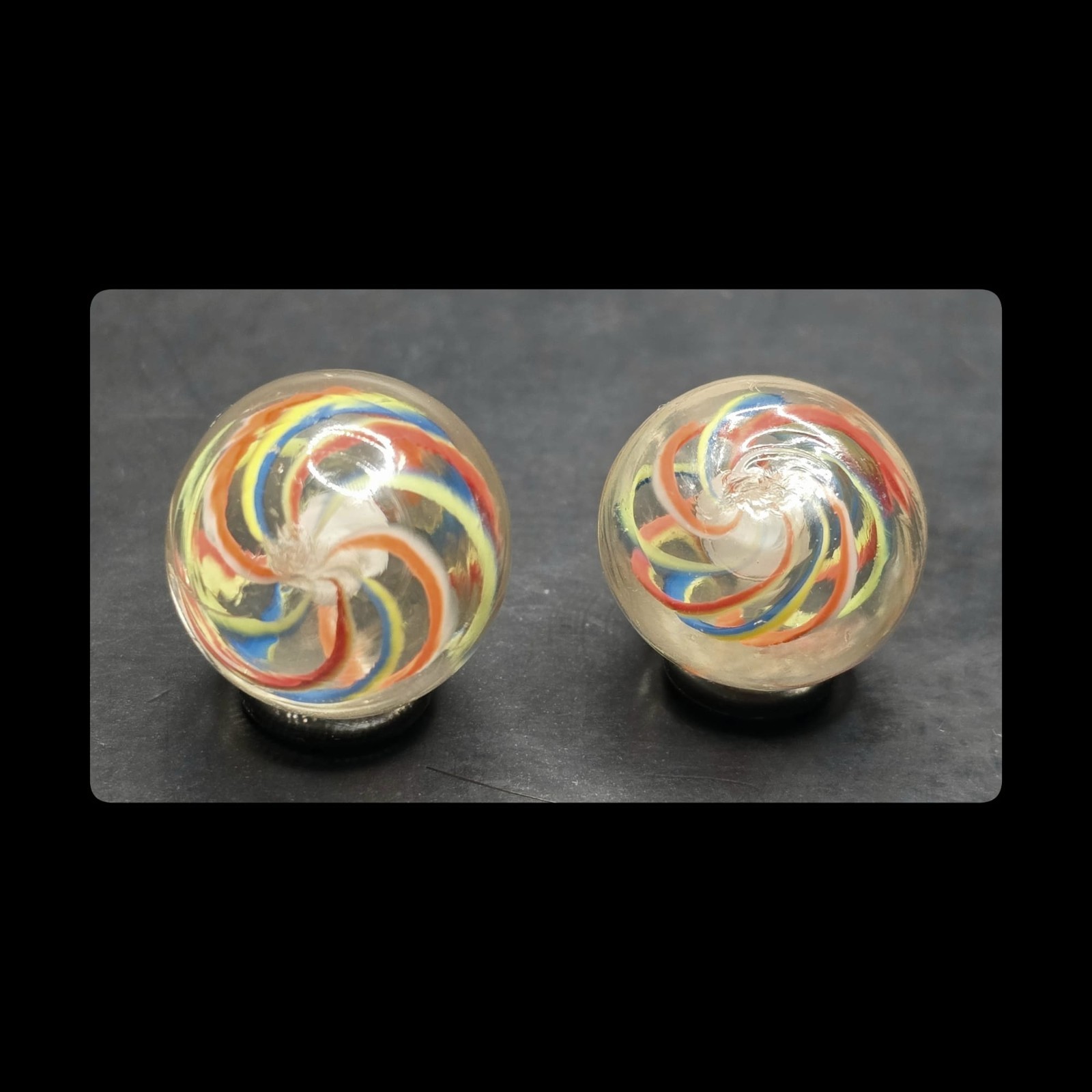 ~Mic’sMibs~ 23/32″ 2 English Style Same Cane Solid Core Swirls Mint 9.5 & M- 9.2