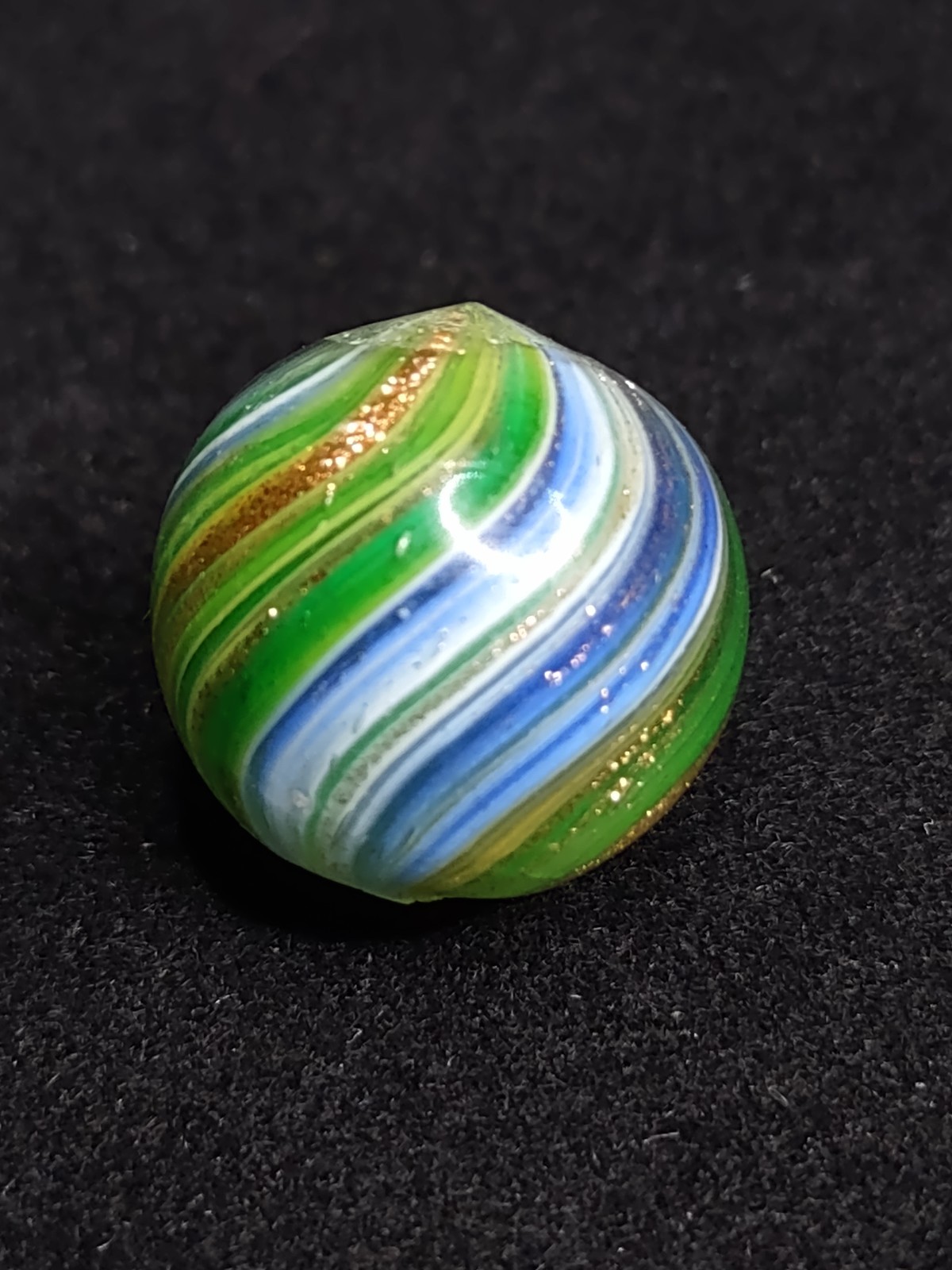 HTF ✨ .65″ GOLD LUTZ Onionskin Swirl Handmade Antique Glass Toy German Marble