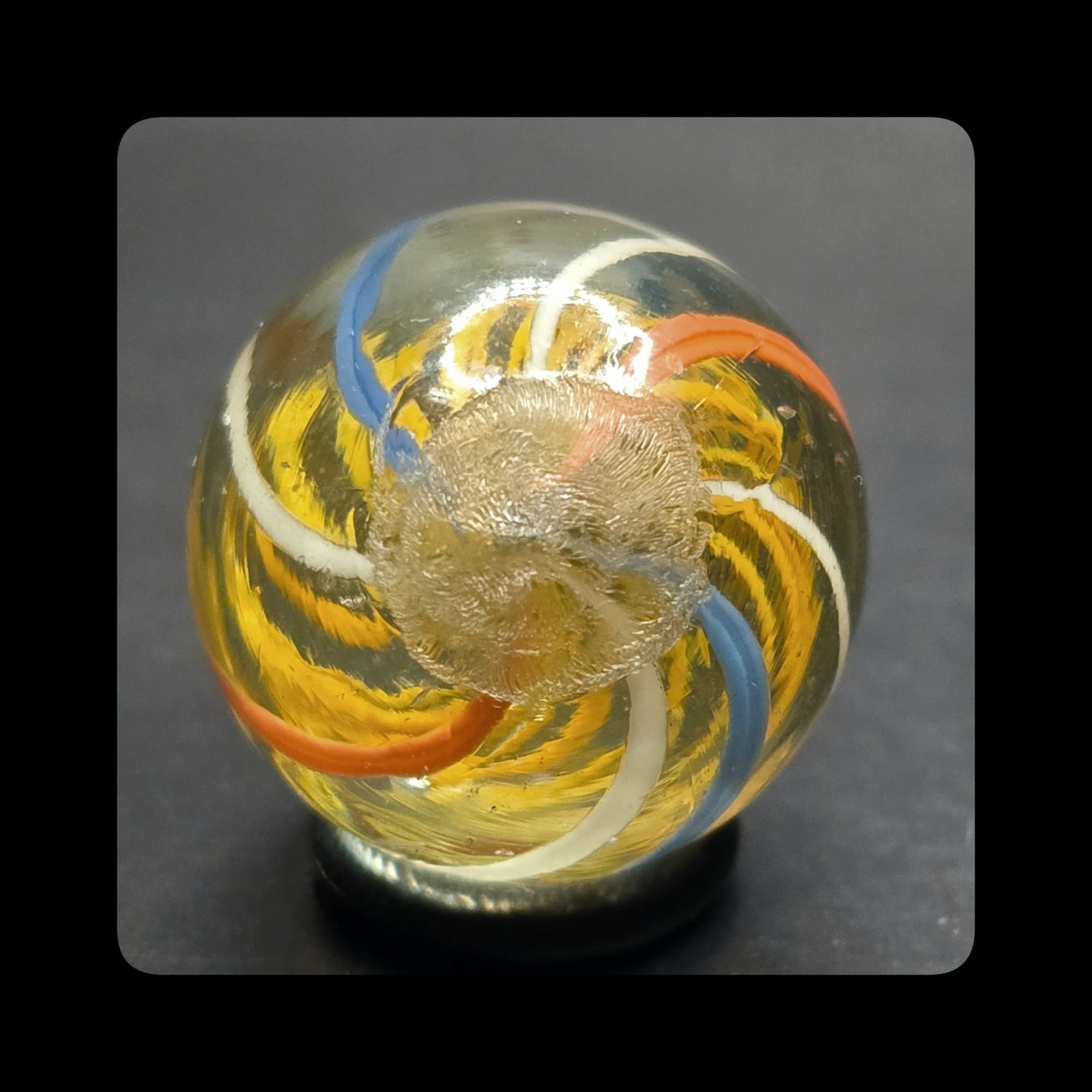 ~Mic’sMibs~27/32″ Fat Orange Latticino Core Swirl Shooter Mint 9.6