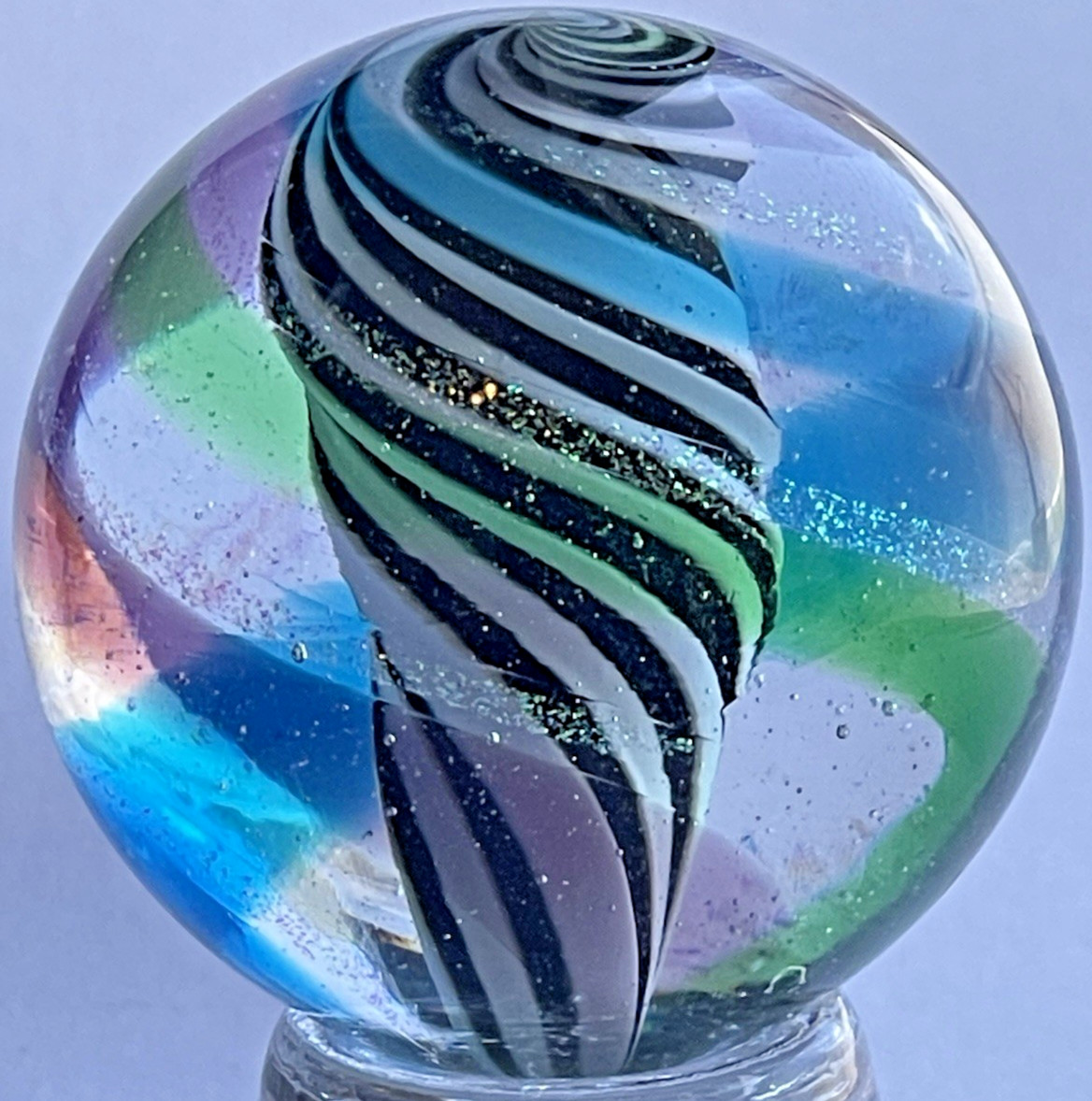 2017 EDDIE SEESE & SAMMY HOGUE MARBLE SIGNED GLASS ART 1.60 GREEN SPARKLE UNIQUE