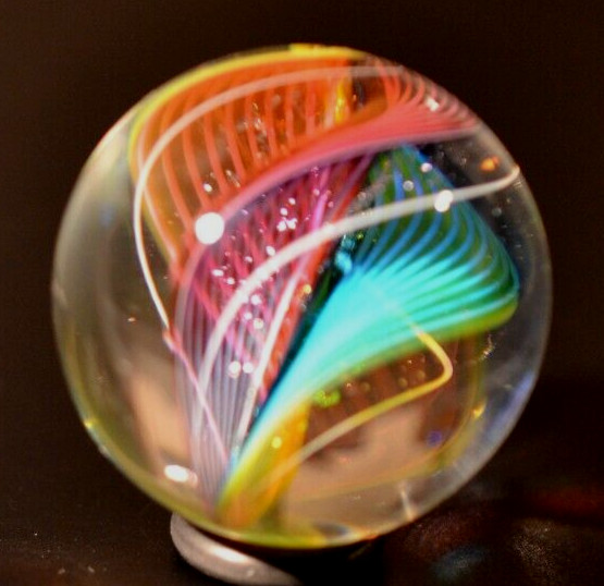 HOT HOUSE GLASS MARBLE/1.425″-DOUBLE 3 #18 TRANSPARENT-LIME,TURQ,GOLD LUTZ