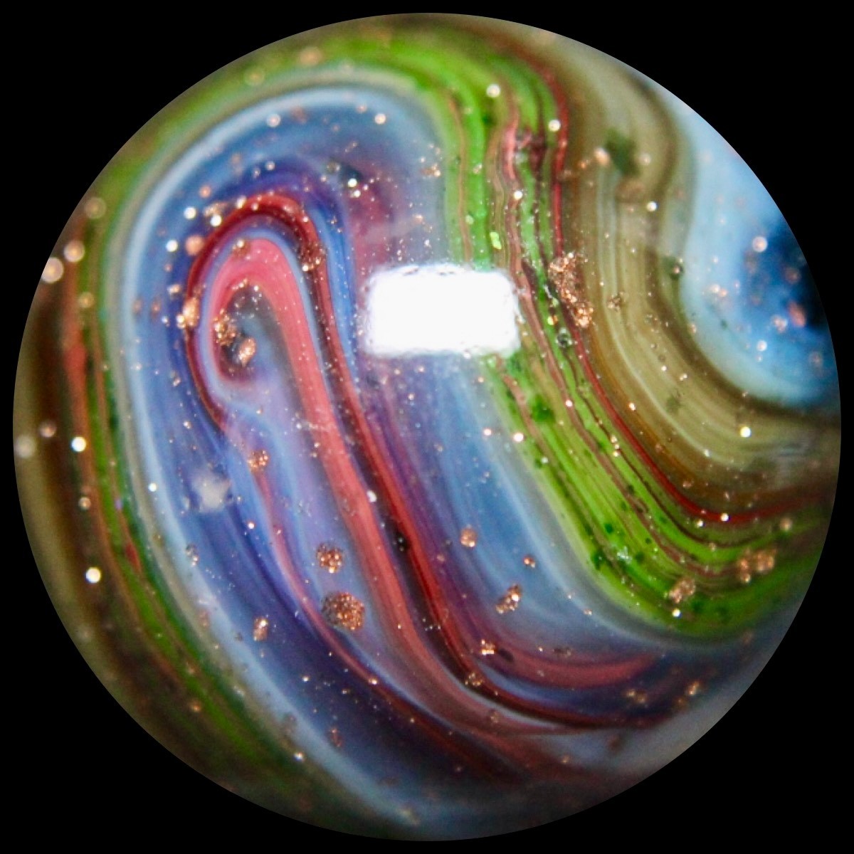 DAS West Virginia Red Buds Marble Collector Series: Oxblood/Green w/Lutz & Mica
