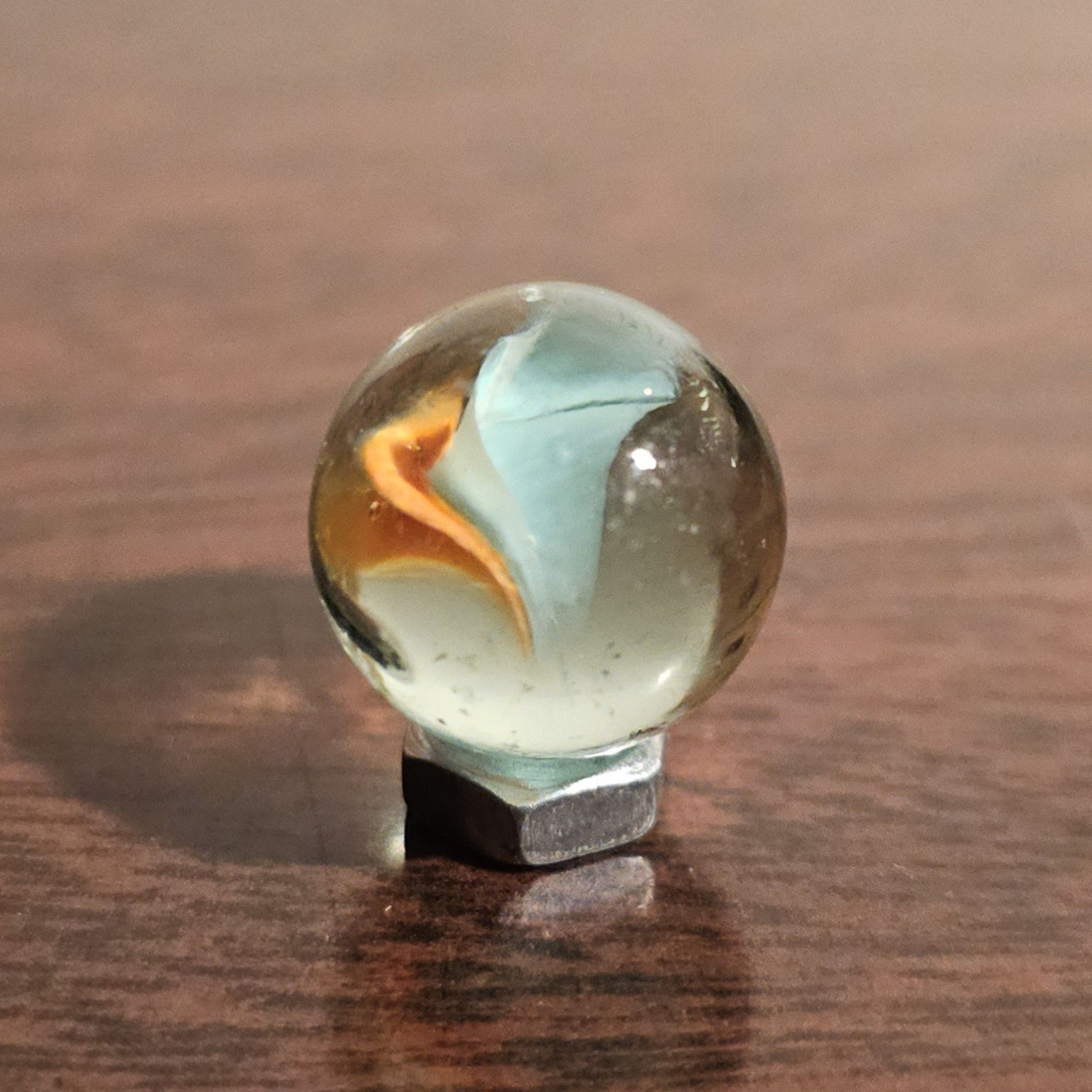 Vintage Red White Blue 3 Lobe Banana Cats Eye .593 Glass Marble