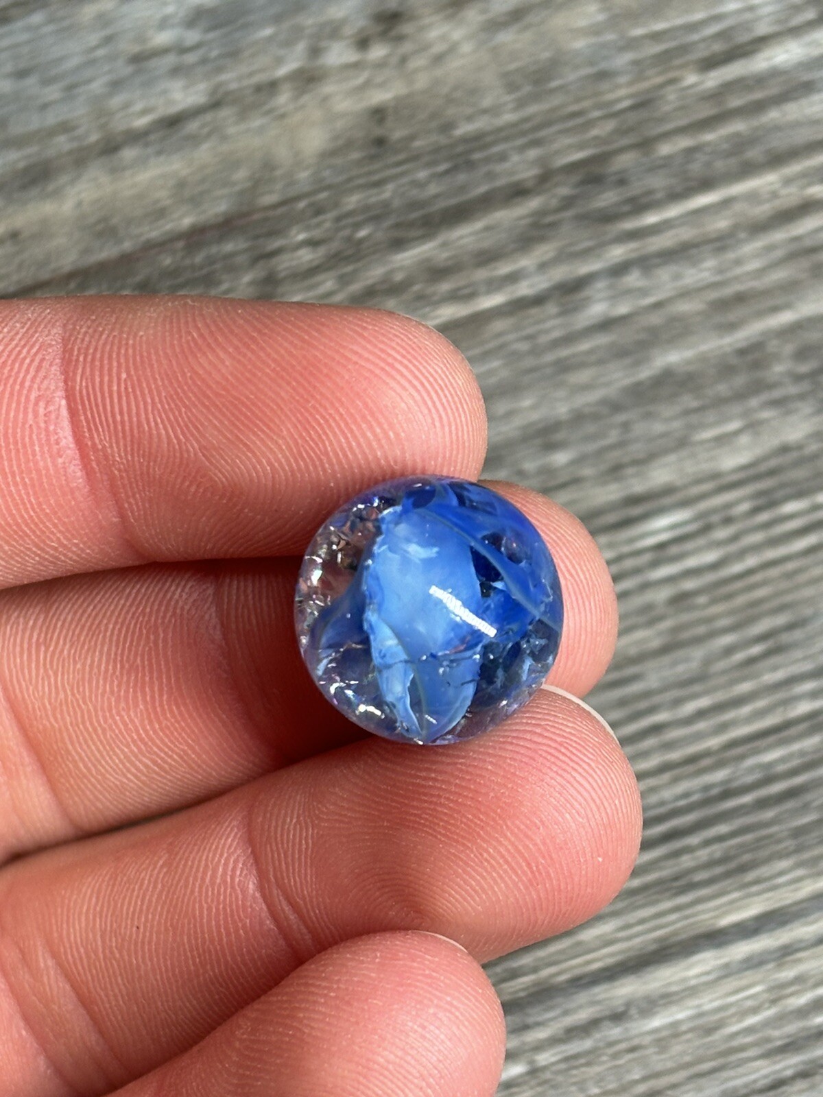 Vintage Akro Agate Peltier Christensen Glass Swirl Marble 0.6” Blue White