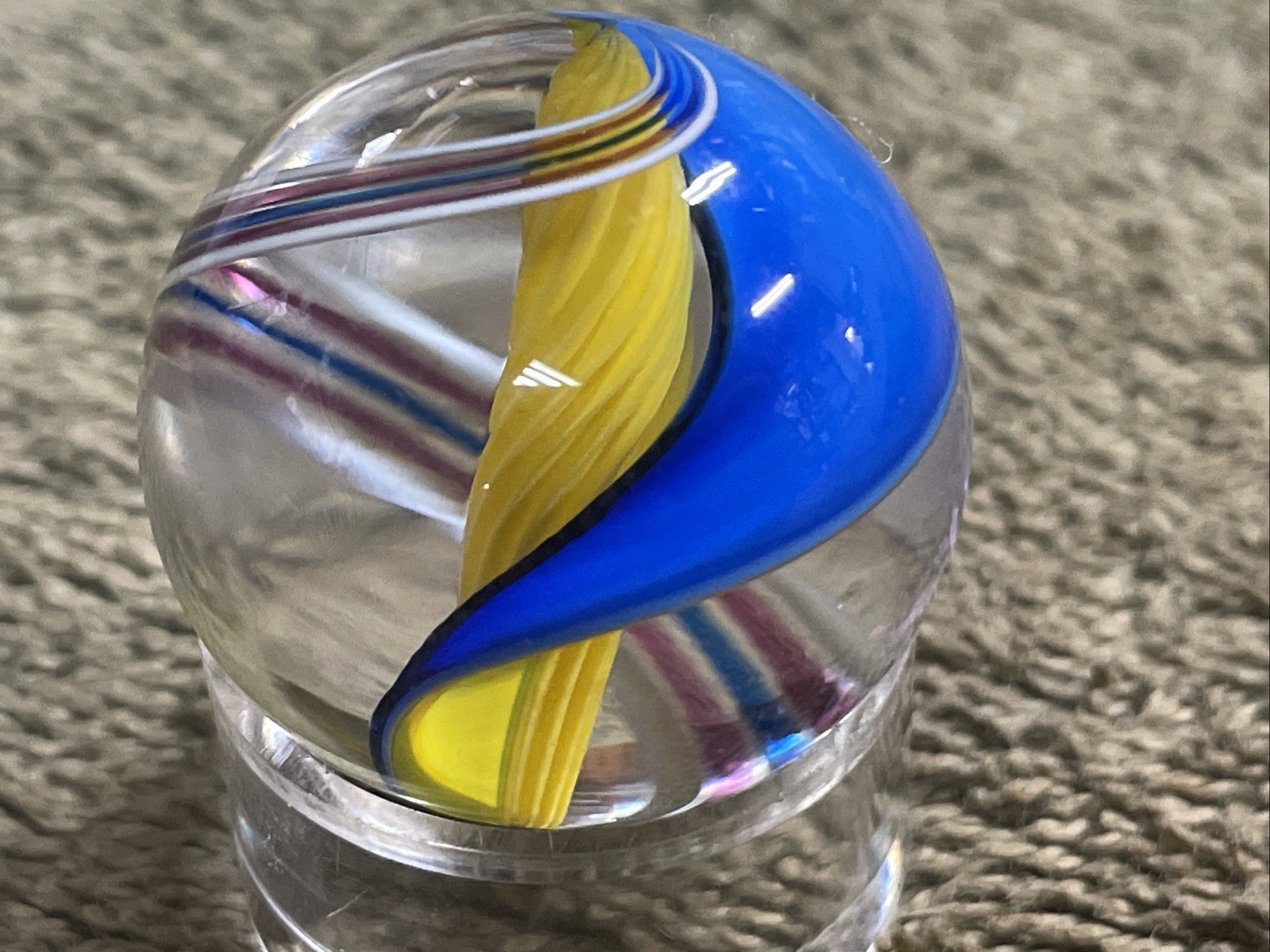 Handmade Contemporary Glass Art Marble 1.1” Spiral Dichroic Swirl