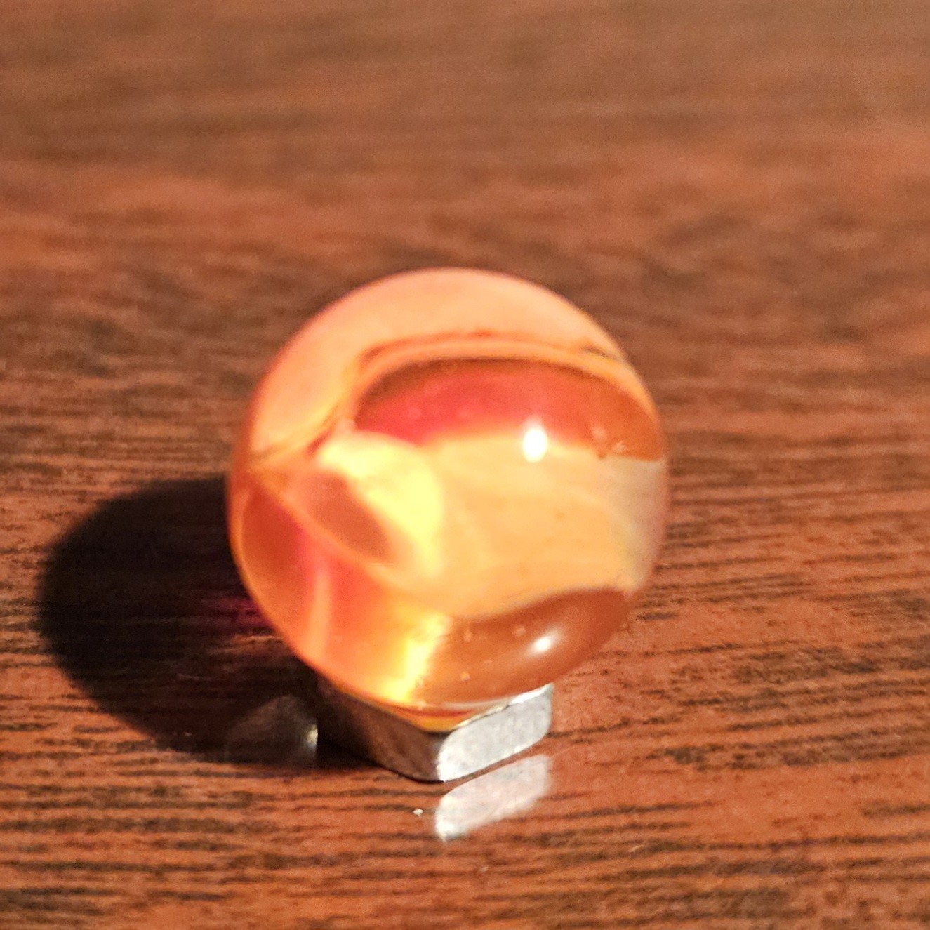 Vintage CE Bogard Orange Floppy 4-Lobe Cats Eye .562″ Glass Marble w Cold Roll