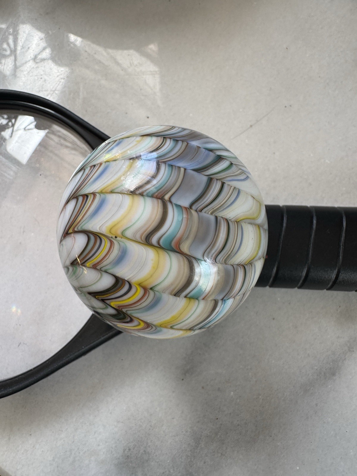 Contemporary Handmade Art Glass Rare Marble 2.12” Swirl Design Glows BIN