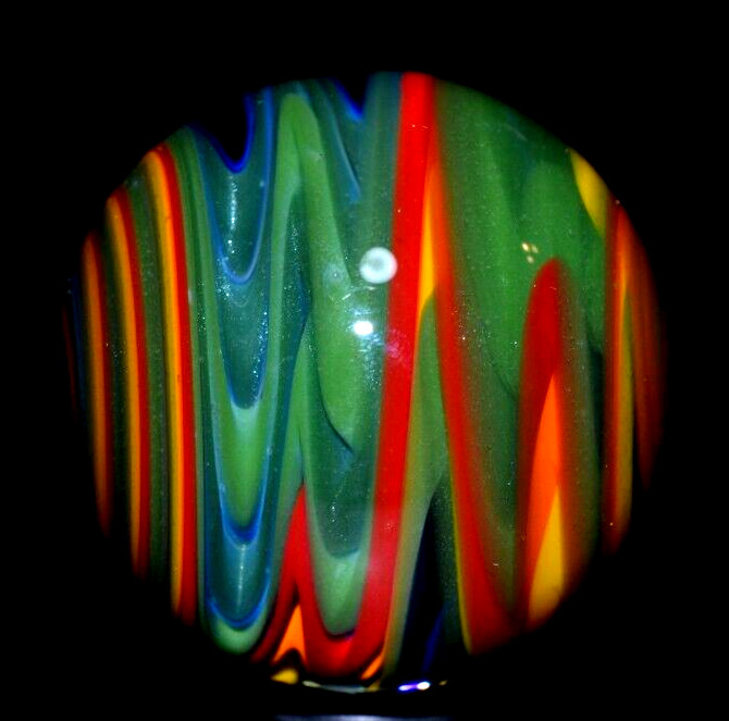 JAY SLACK GLAS MARBLE/1.510″-LUCKY STRIPE WIG-WAG SPLENDOR-AVOCADO,ORANGE, LIME+