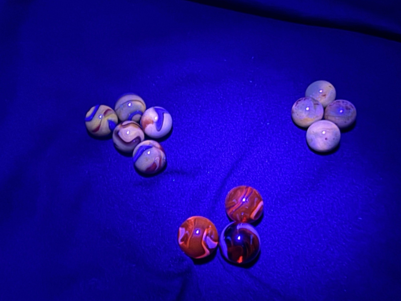Vintage Marble Collection 40 Lot Glass Clay Swirls Clearies Shooters UV Cadmium