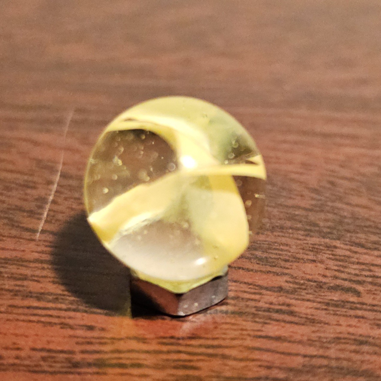 Vintage CE Bogard Cadmium Glow Yellow 4-Lobe Floppy .593″ Glass Marble
