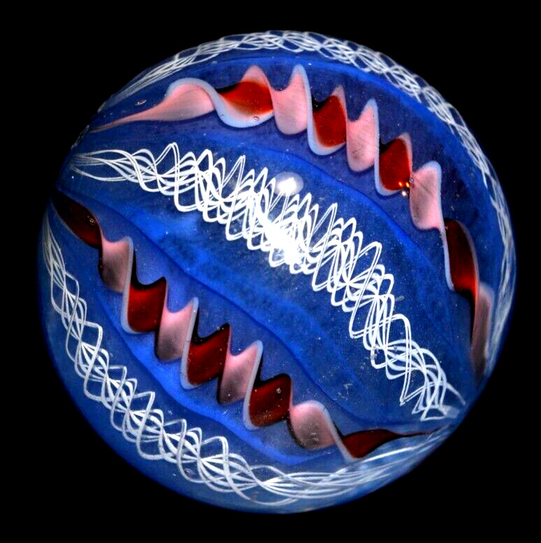 PERRY KENIN GLASS MARBLE/2.379″-DARK CHERRY & FADED BLUE JEANS-WHITE LACE,FAST