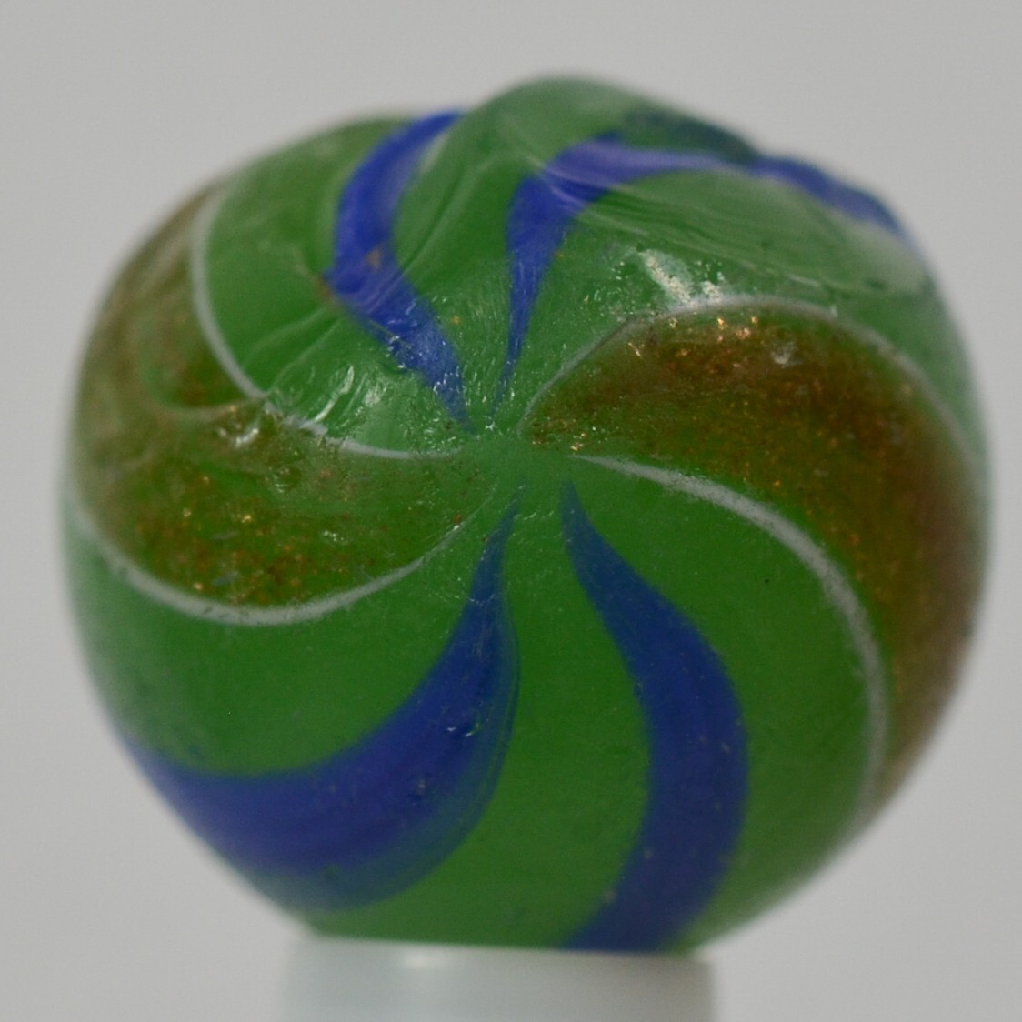 Handmade Banded Lutz Marble, Rare Opaque Green Glass 11/16 in Collectible S1288b