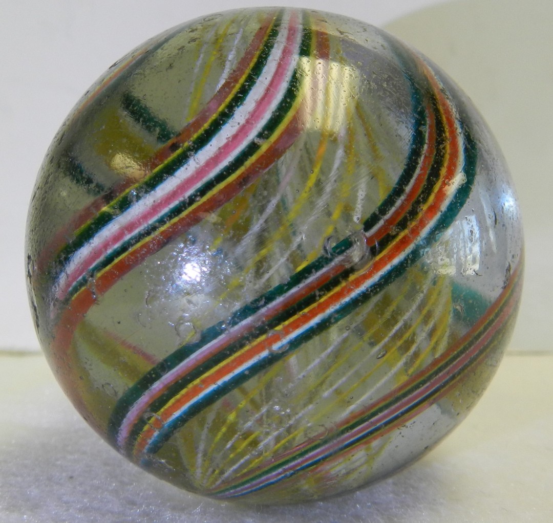 #20897m Huge 2.08 Inches Vintage German Handmade 2 Color Latticino Marble