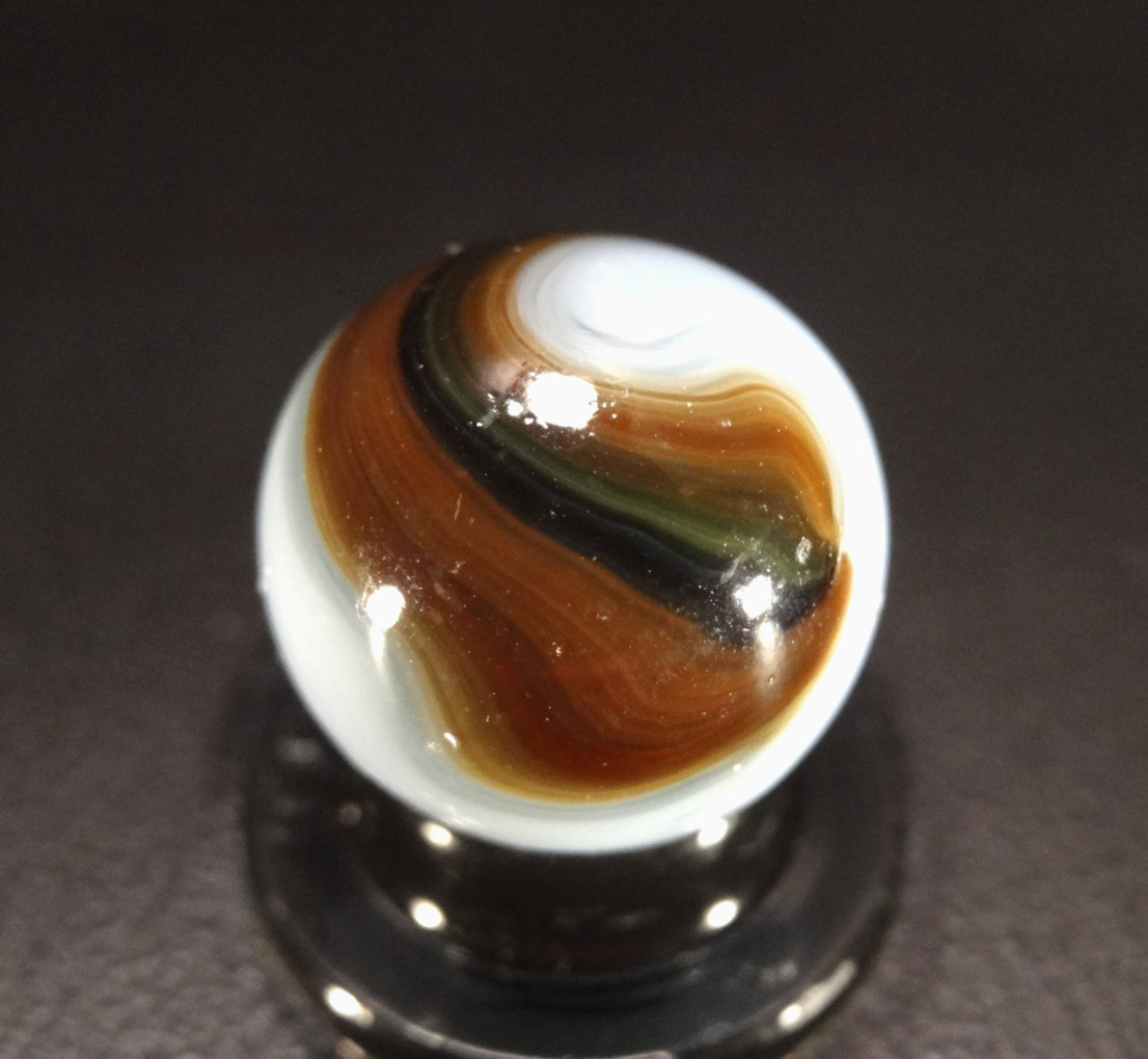 AKRO AGATE CHOCOLATE MULTI COLOR on OPAL GLASS RARE (personal collection)