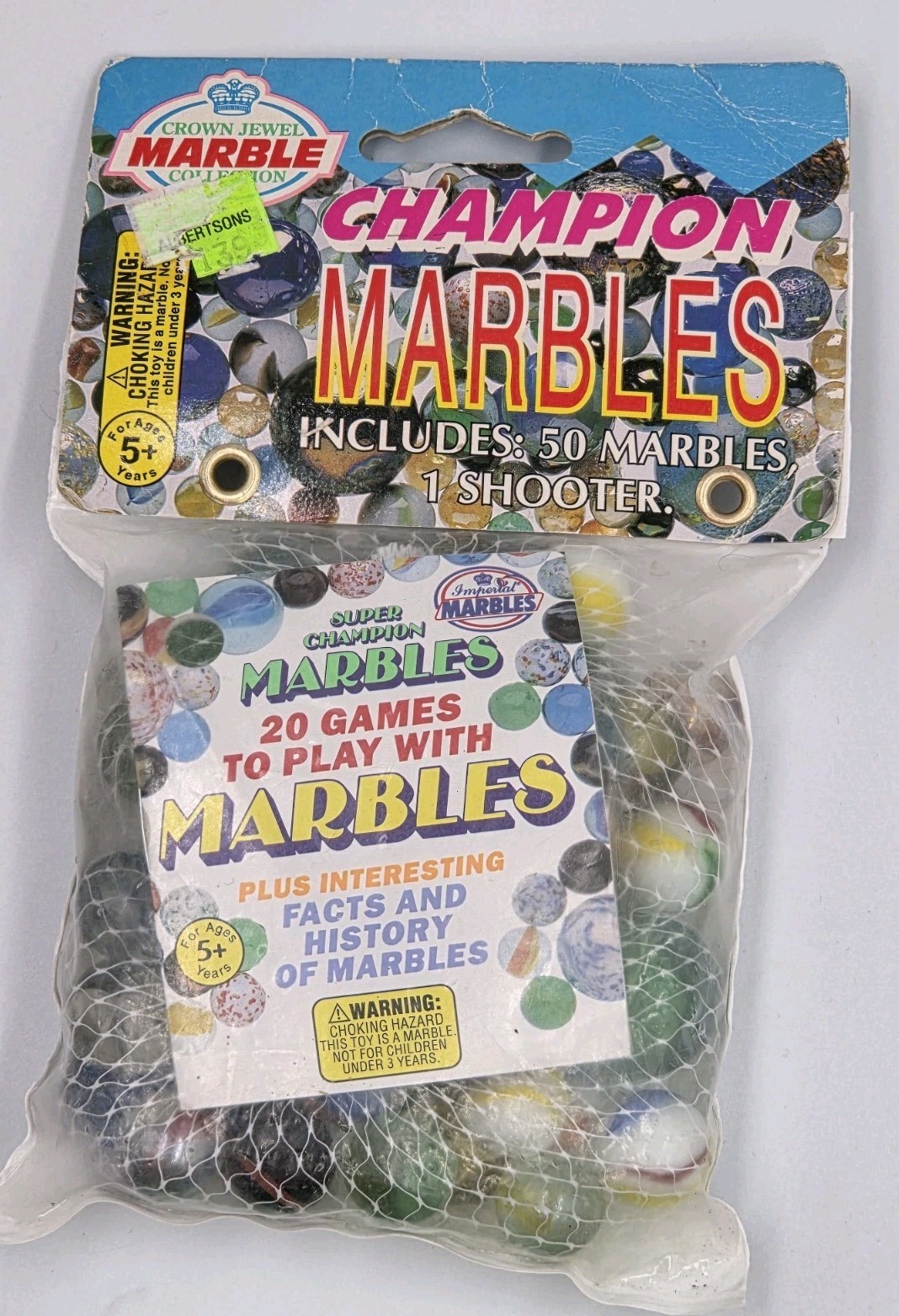Vintage New 1996 Imperial Champion Marbles 50 Assorted Styles Colors 1 Shooter