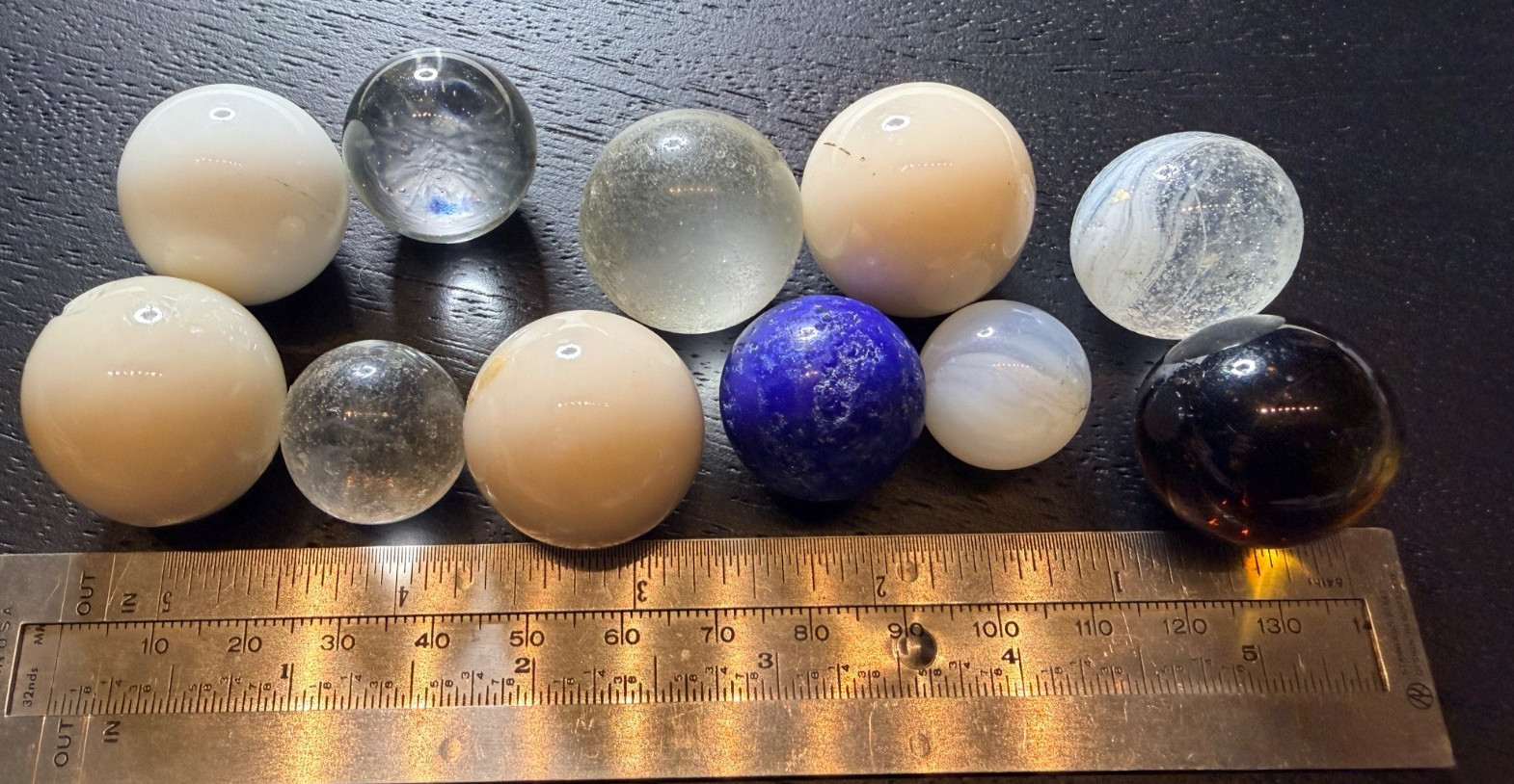 Lot of 11 Vintage German Handmade Melon Ball Marbles and Mica Marbles