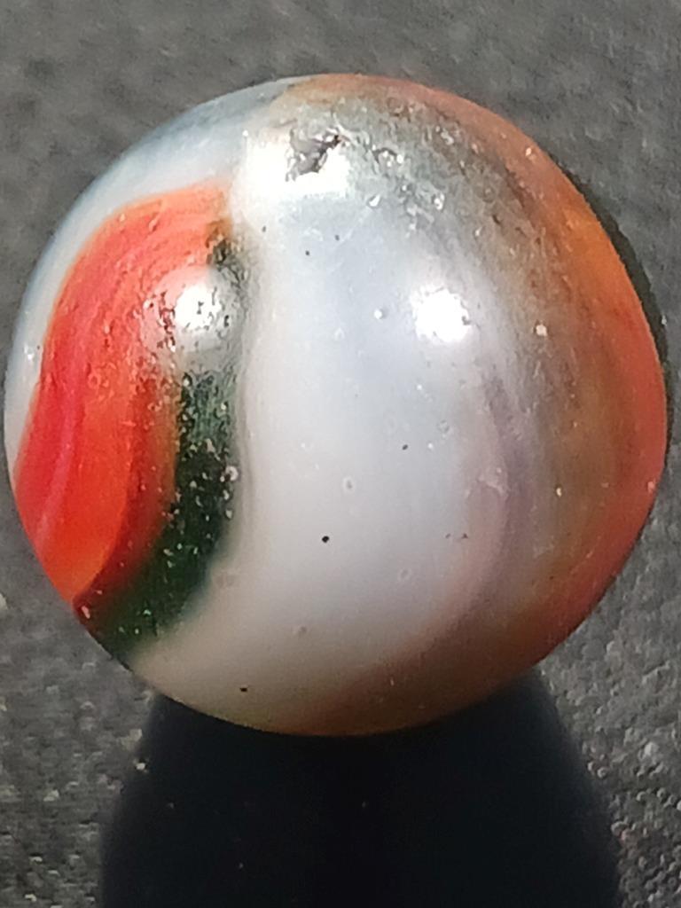 Peltier .57″ Red White Blue Transparent Green Good Cond. Serious Marble A295