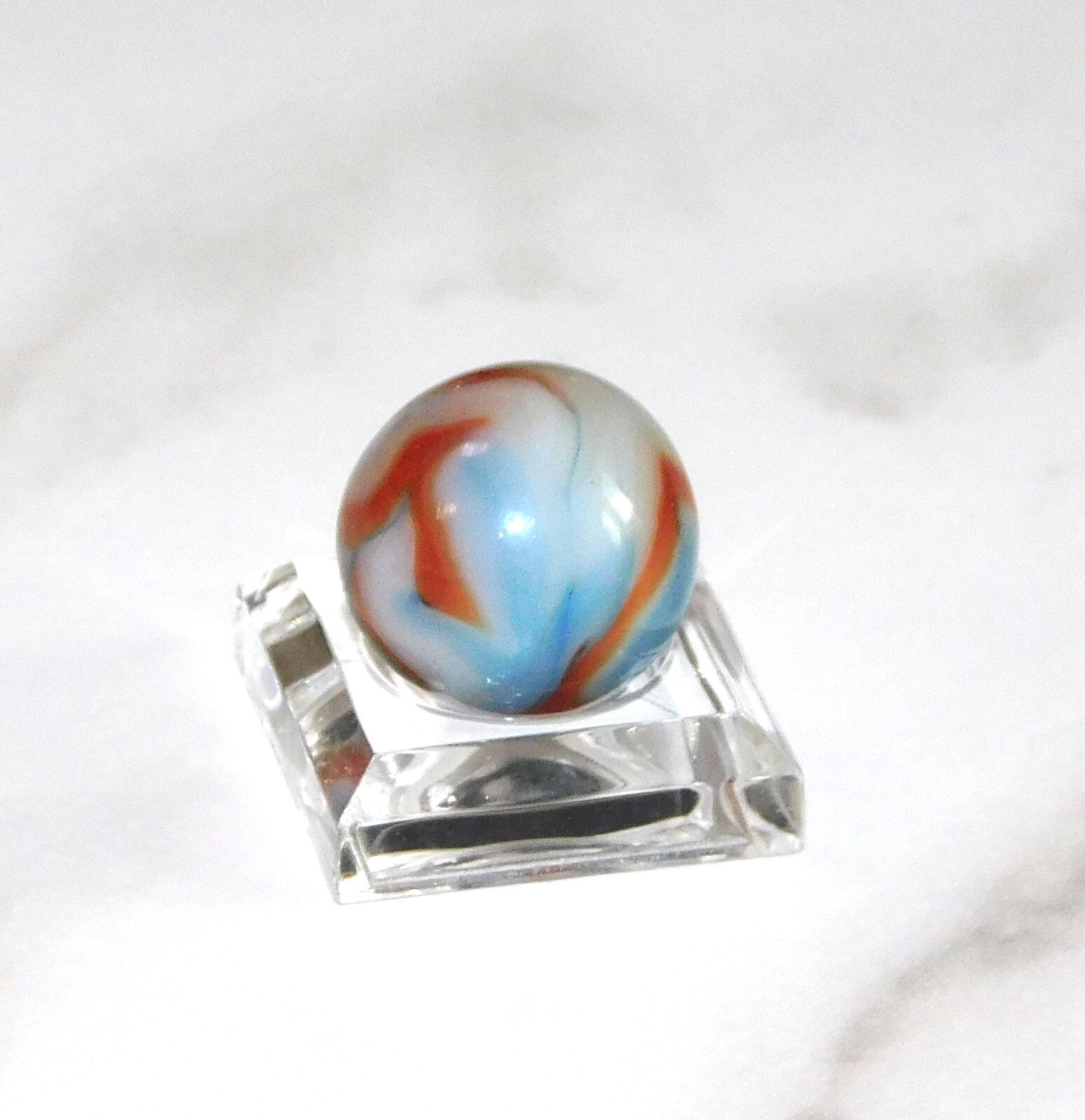 Vintage Marble Light Blue Orange White Swirl Opaque Peltier Akro 0.66″ #0-135
