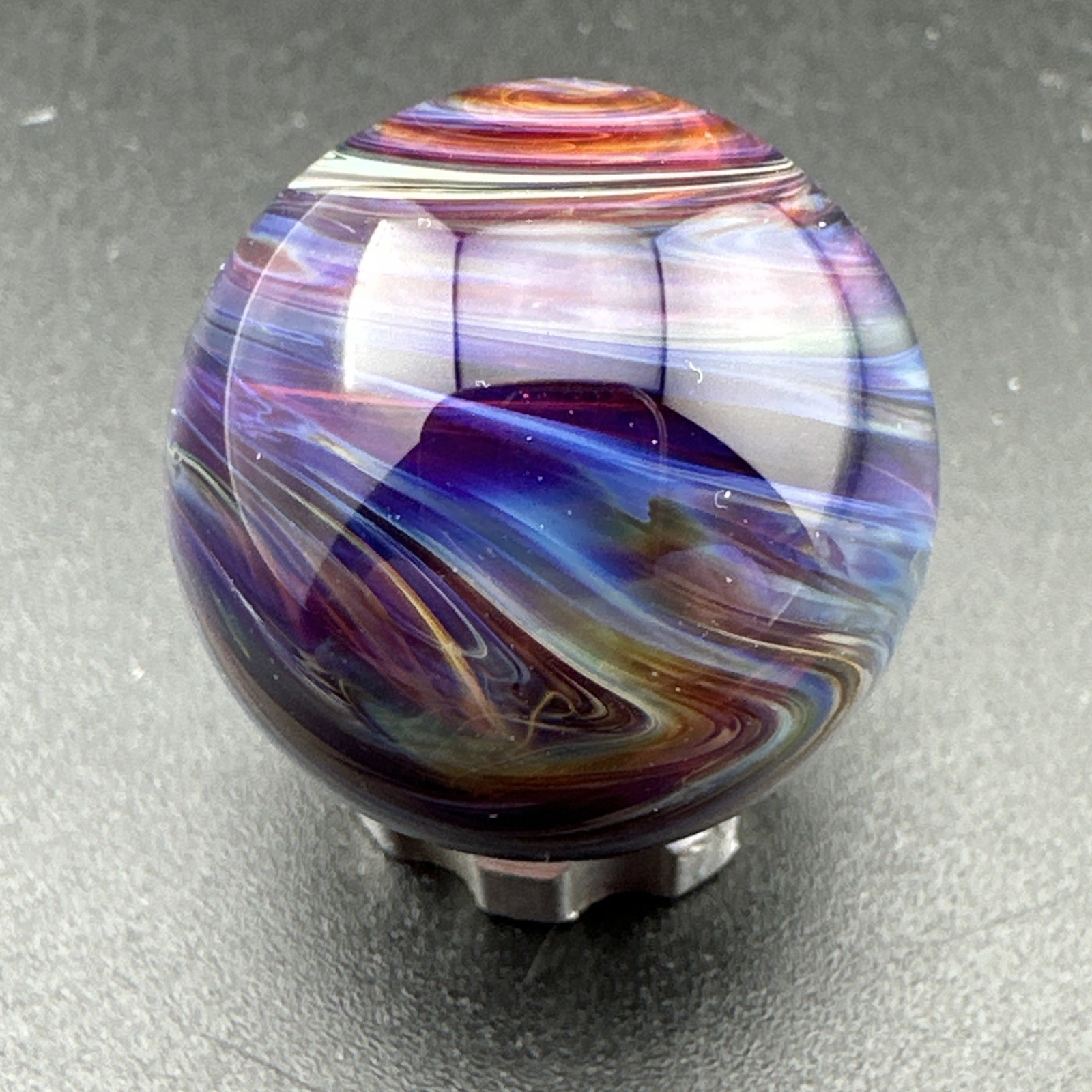 Contemporary Handmade Art Glass Marble .88″ Swirl MIB, Blue & Purple Shades Boro