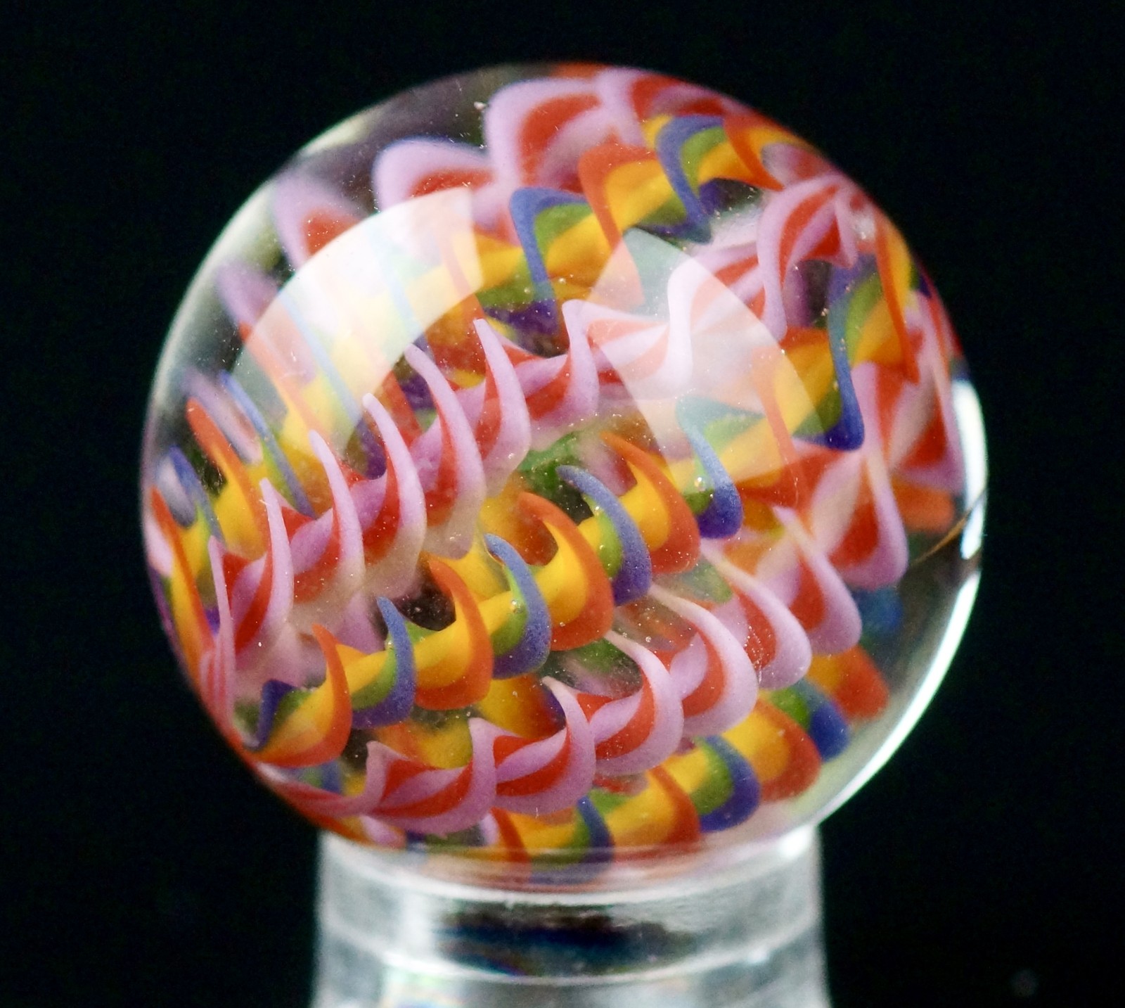Bryan Trillas Glass Marble/Filigree Cane/ UV Reactive/ Pink Rainbow / 0.8-0.9 in
