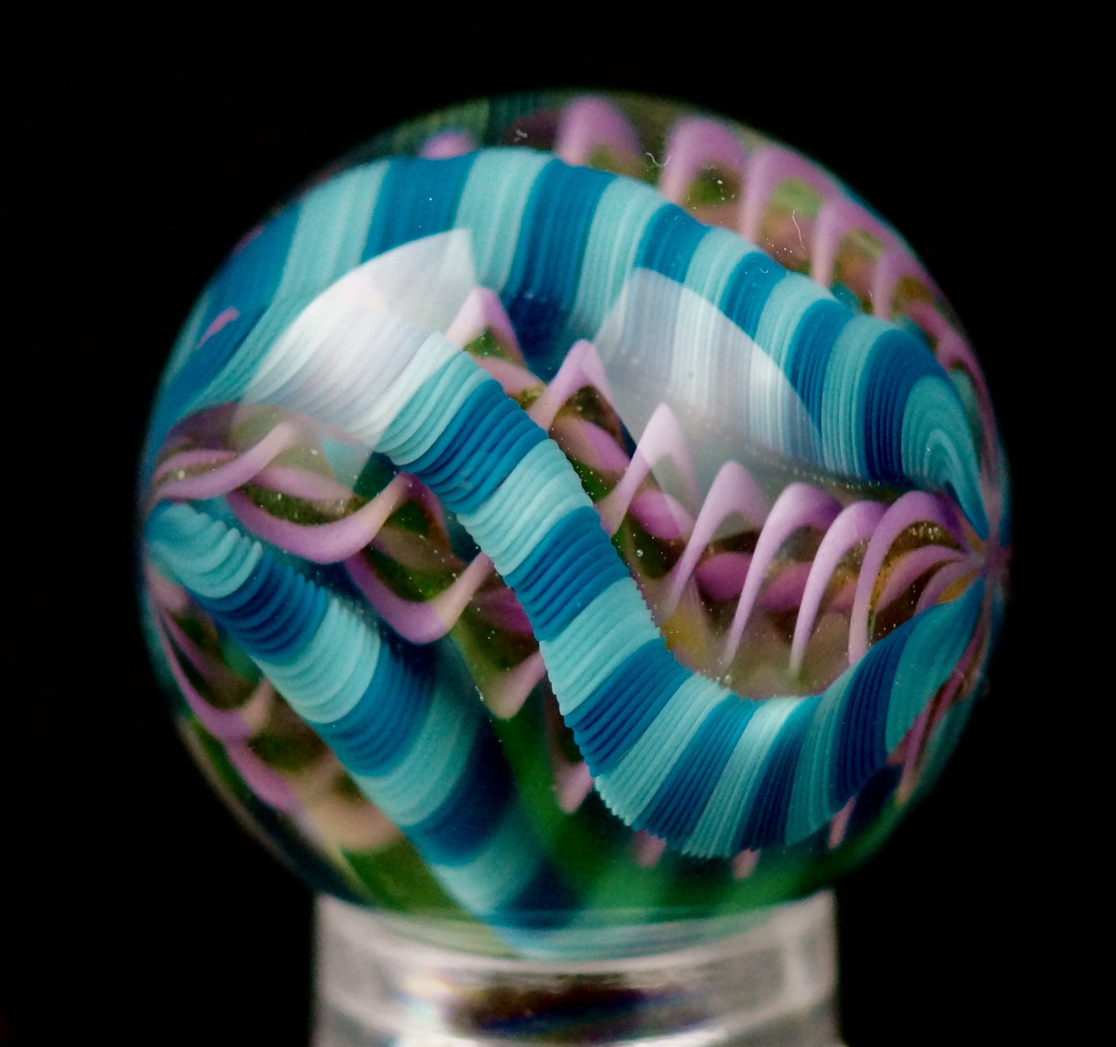 Bryan Trillas Glass Marble/Filigree Cane/UV/ Teal Blue & Purple/0.8-0.9 inch