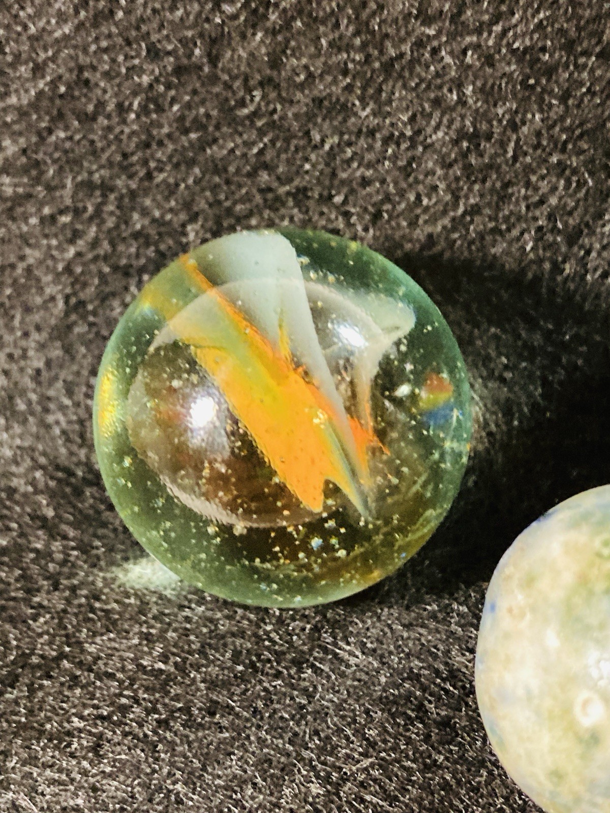 2 ANTIQUE VINTAGE BENNINGTON MARBLES FANCY MULTICOLORED 1800’s HANDMADE GLAZED