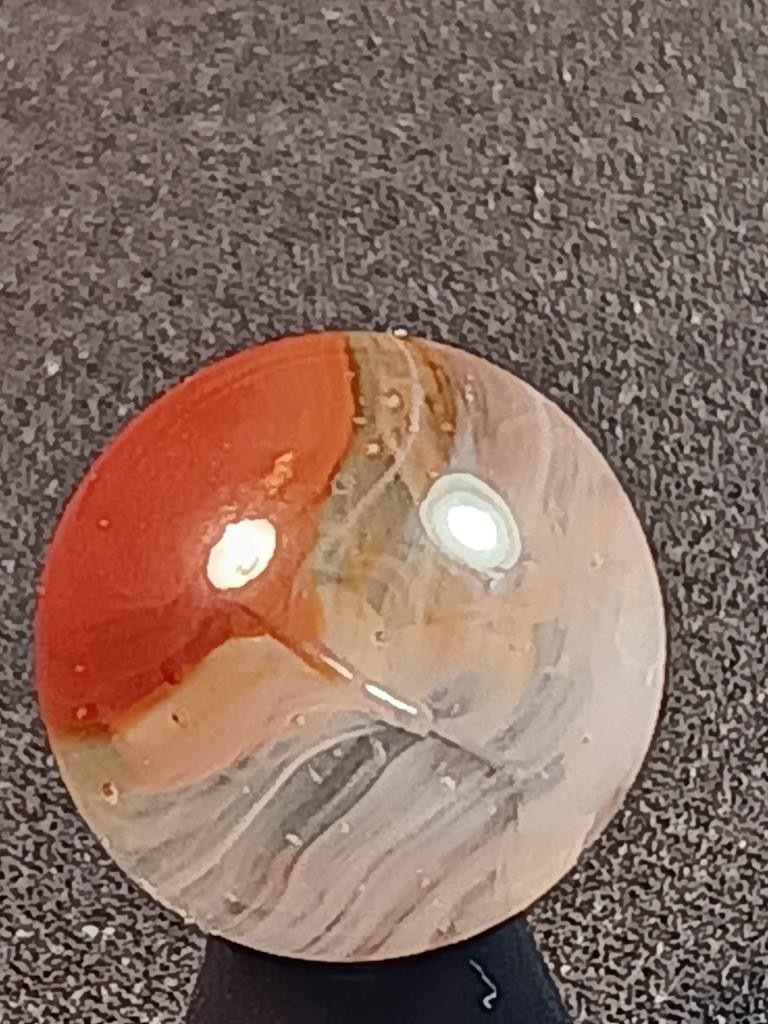 5/8″ Vitro Agate Cardinal Red Patch Wispy White on Clear NM Serious Marble A699