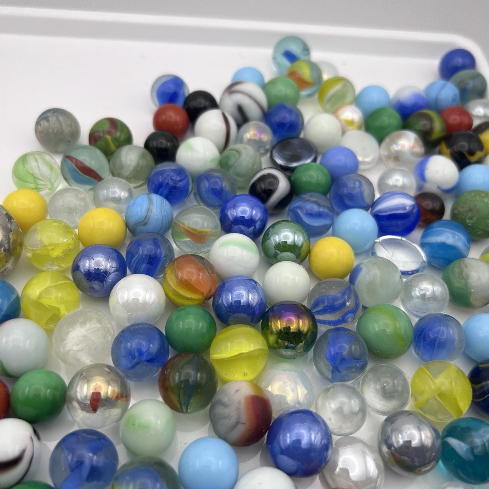 300+ Vintage & Machine Glass Marbles, Unsorted, UV Reactive, Steel Shooter