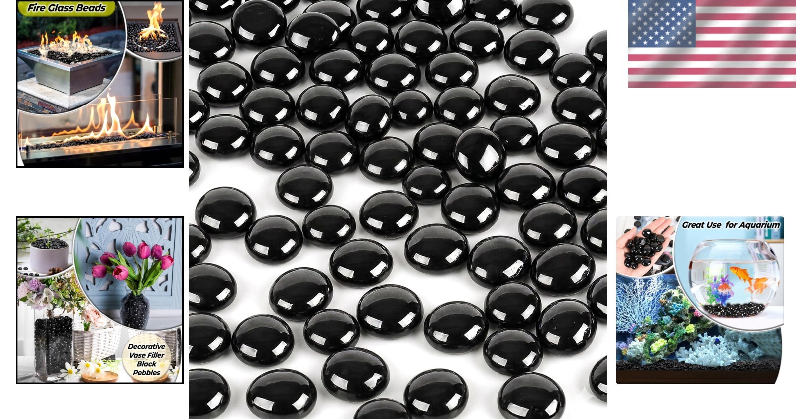 Multipurpose 100 Piece Black Flat Glass Marbles – Table Scatter & Vase Filler