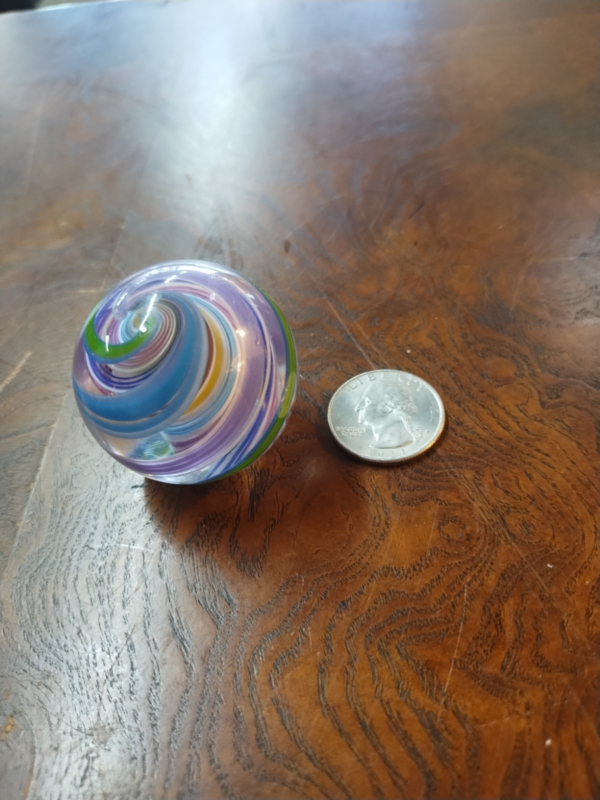 Jody Fine “Captain Marble” Pastel Latticino Swirl Art Glass Marble with Stand