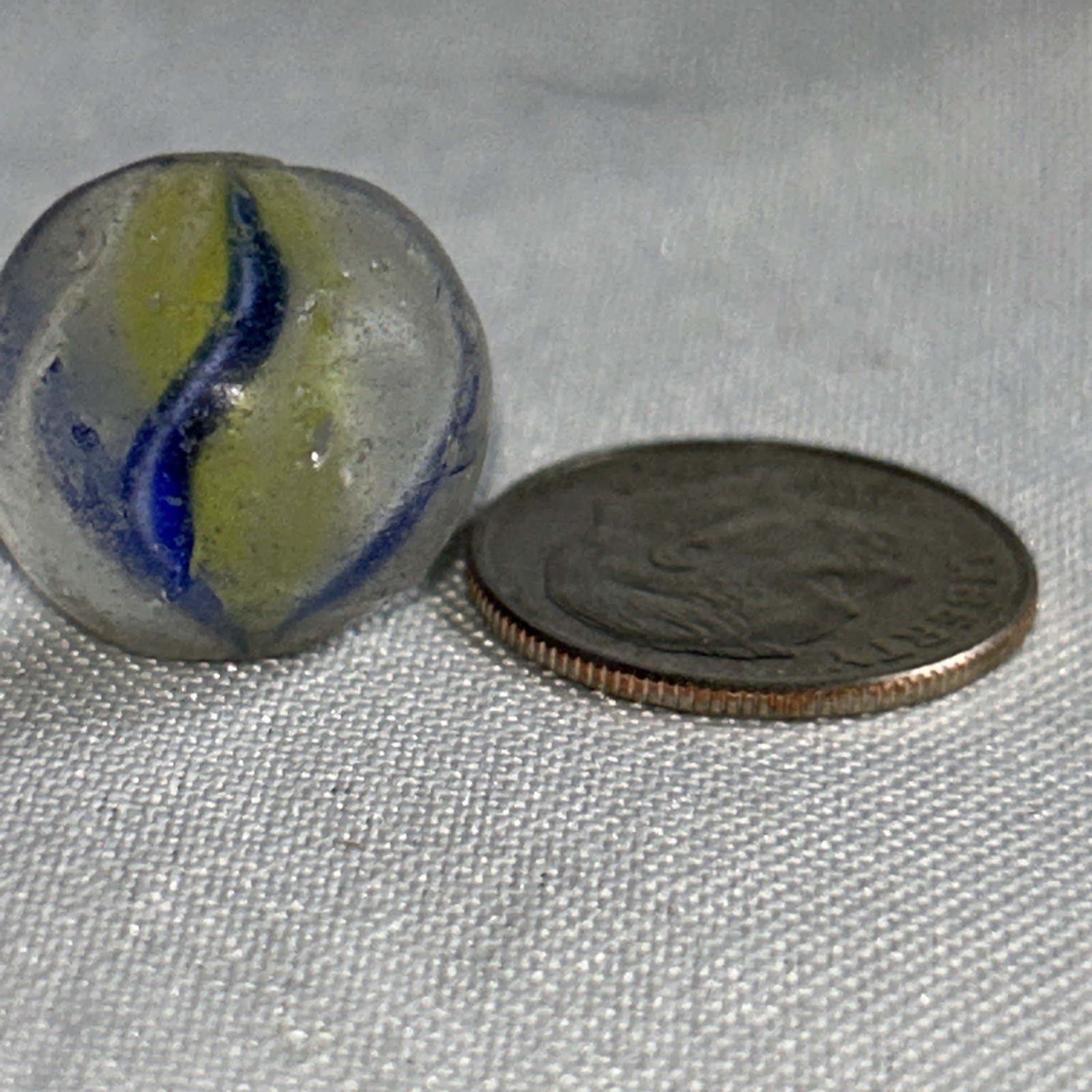 Vintage Handmade German Banded Marble 2 Shades Of Blue, White, Slyme Core WOW