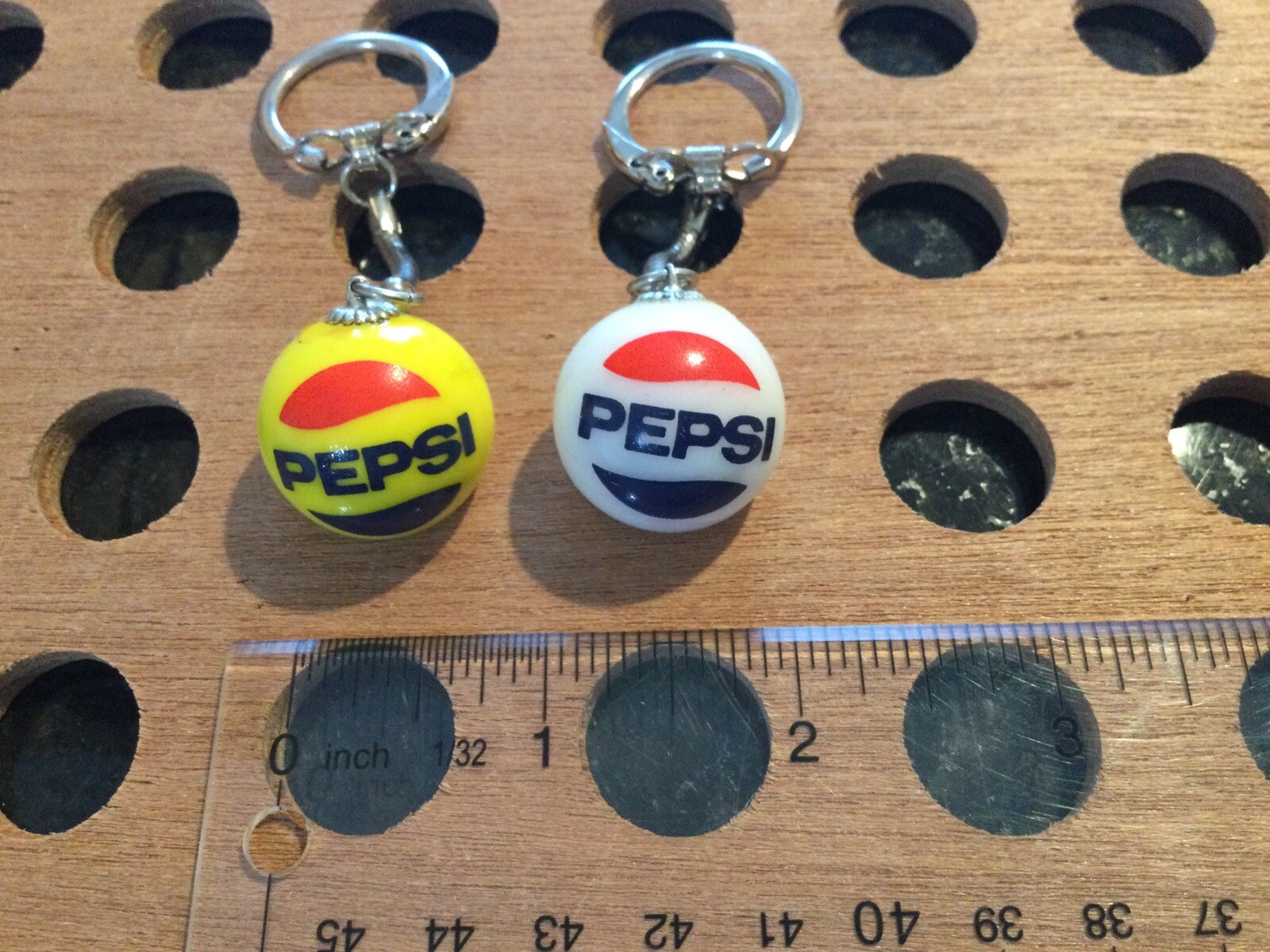 Vintage | “Pepsi-Cola” Marble Keychain | White, Yellow, Red & Blue | Lot of 2