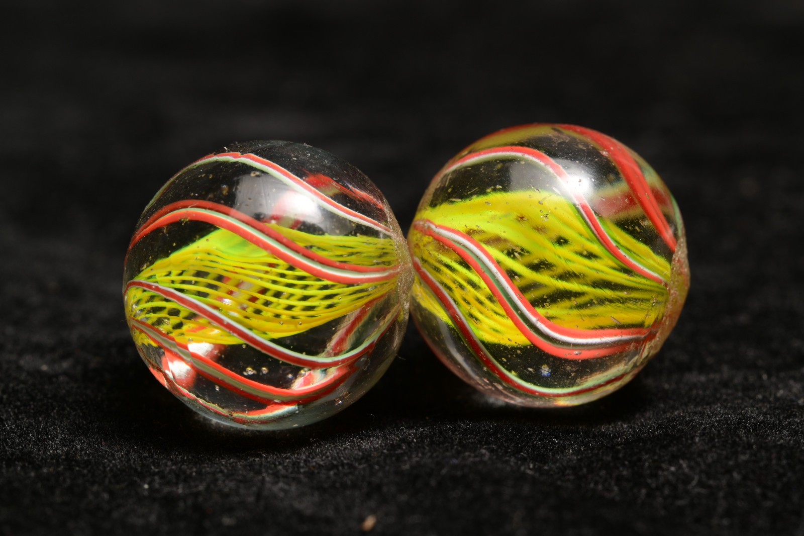 Same Cane Pair Latticino German Handmade Antique Marbles 20mm 25/32”