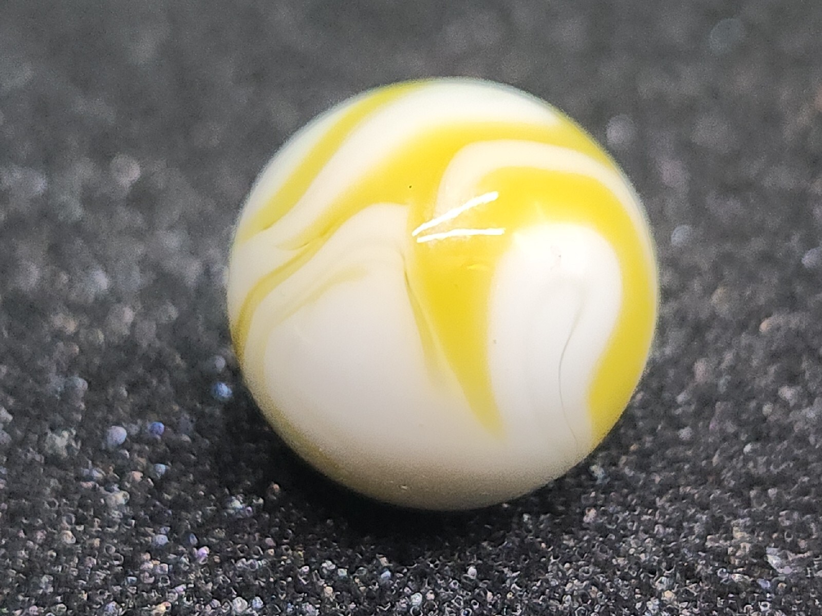 Vintage Art Glass Marble White Milk Cream Yellow Lemon Candy Jolly Rancher Swirl