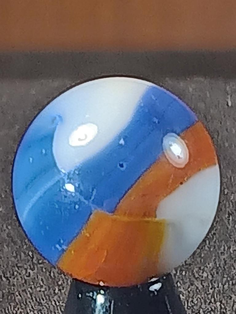 5/8″ Akro Marble King Fiery Orange Red Royal Blue Ribbon GOOD Marble B163