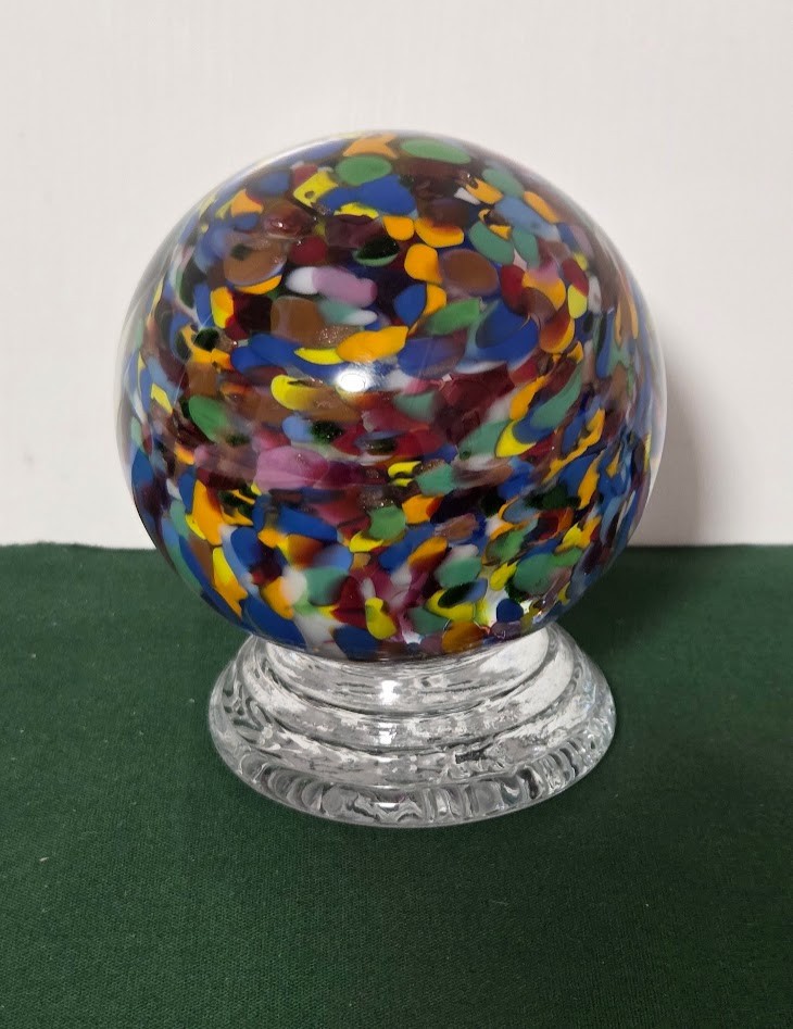 Large Signed Sam Hogue Contemporary Studio Art Marble w/ Clear Signed Stand 3″