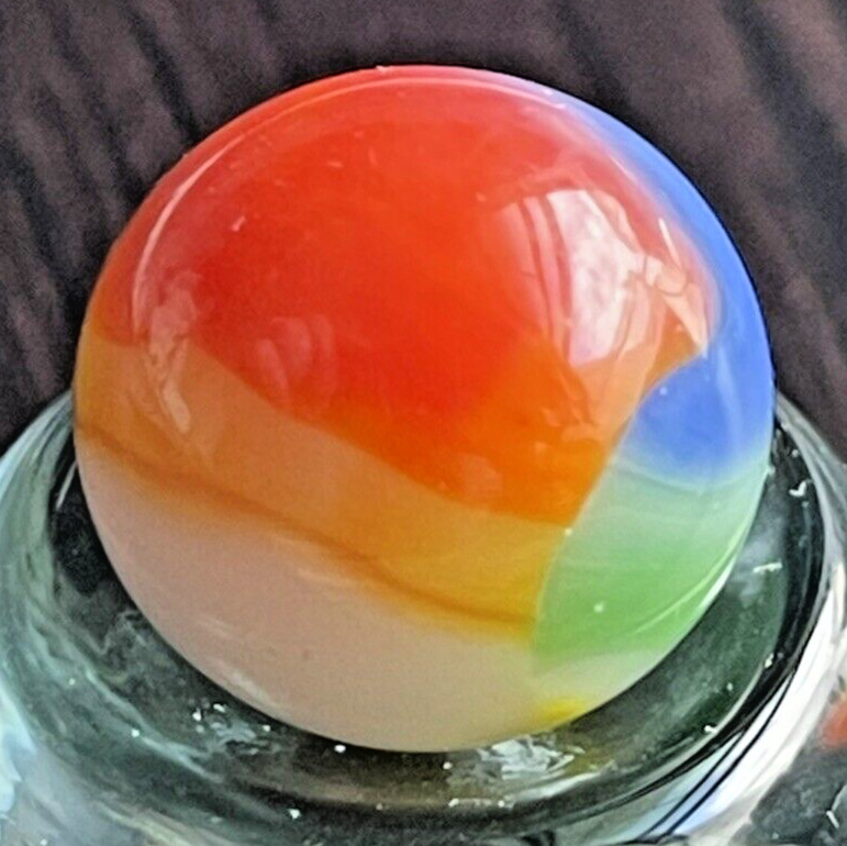 VTG MARBLE KING RAINBOW MARBLE GREEN BLUE RED ORANGE YELLOW WHITE .59″ MINT TOY