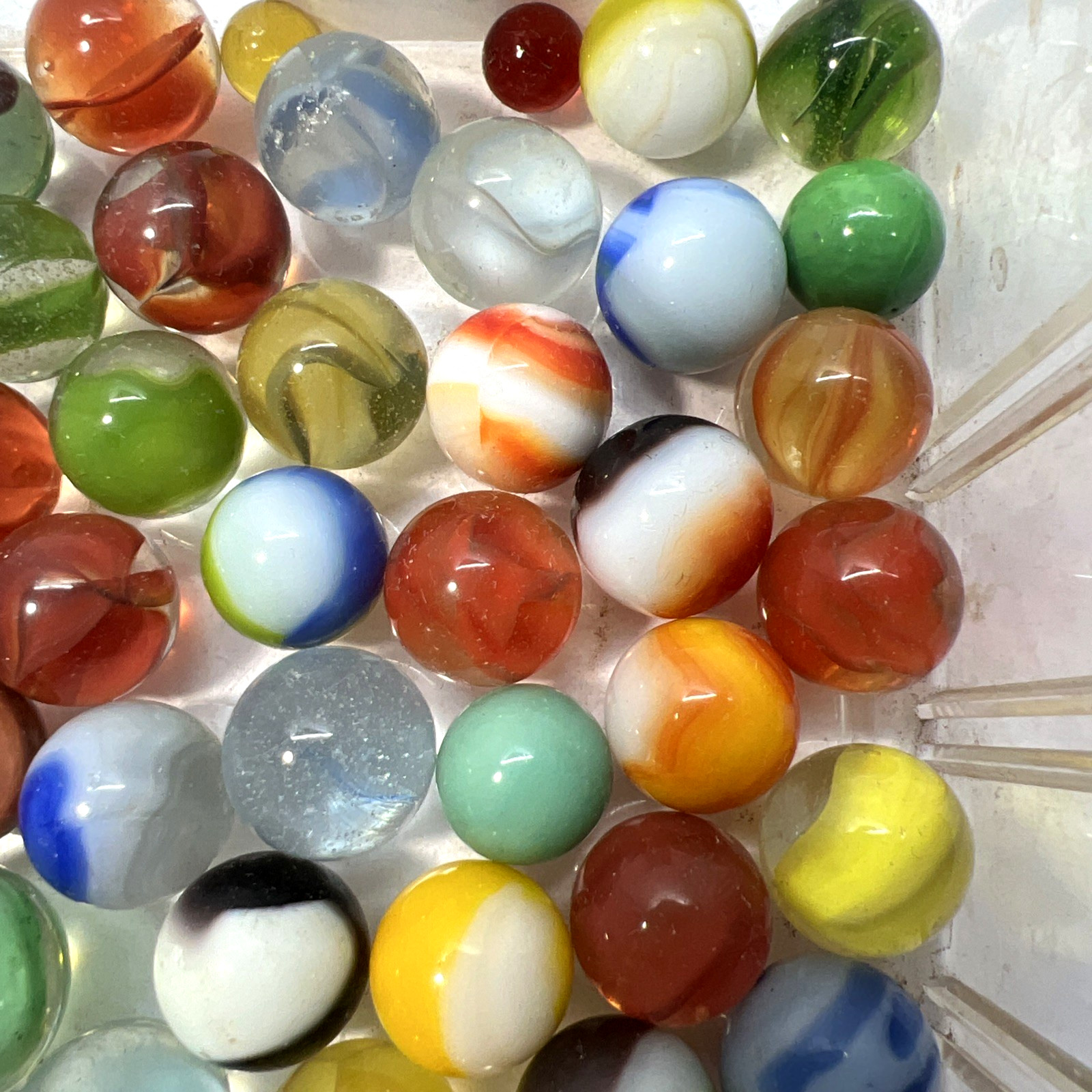 Estate Item Antique Vintage Lot Of 52 Clear/Swirl Glass Marbles