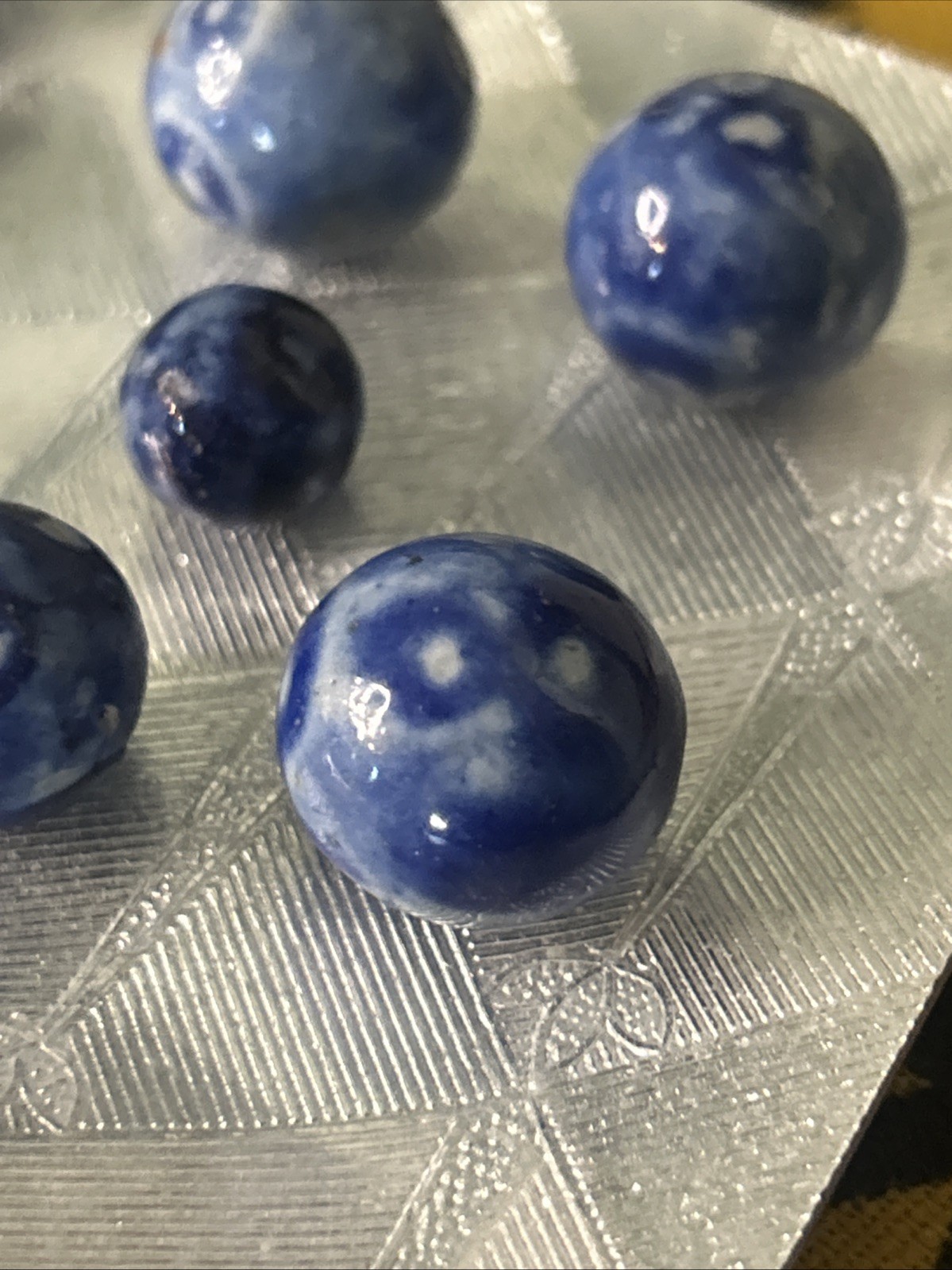 Antique Bennington Blue Glaze Marbles Handmade Mint Germany 1860-1920 Lot Of 9
