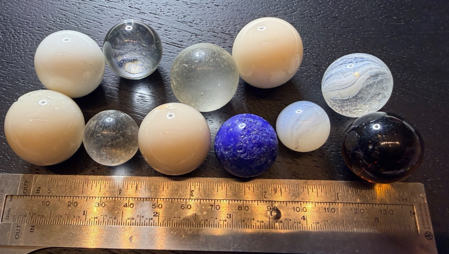 Lot of 11 Vintage German Handmade Melon Ball Marbles and Mica Marbles