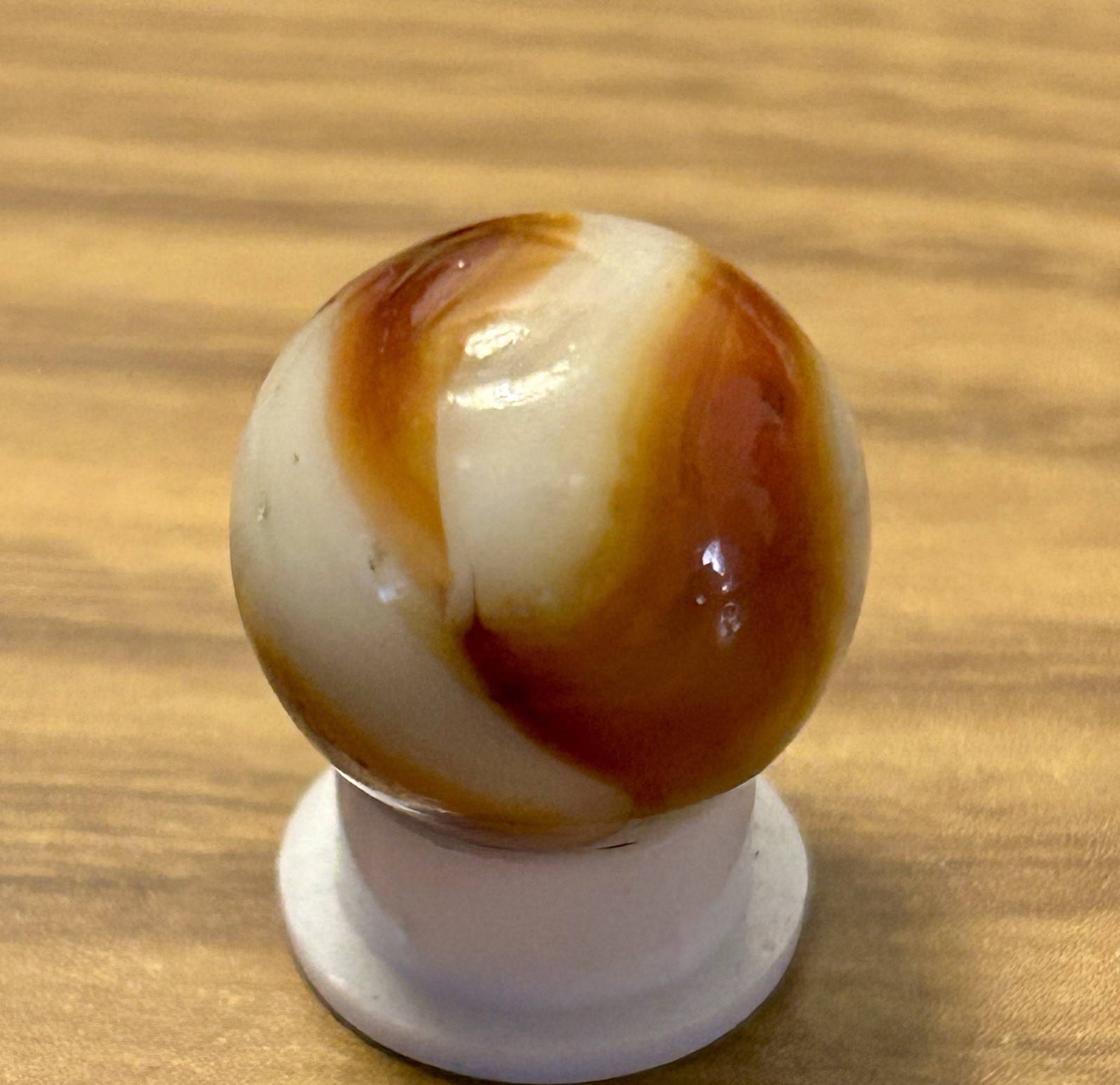 Vintage Peltier Glass 0.66” Marble Burnt Zebra Ribbon Swirl? NM