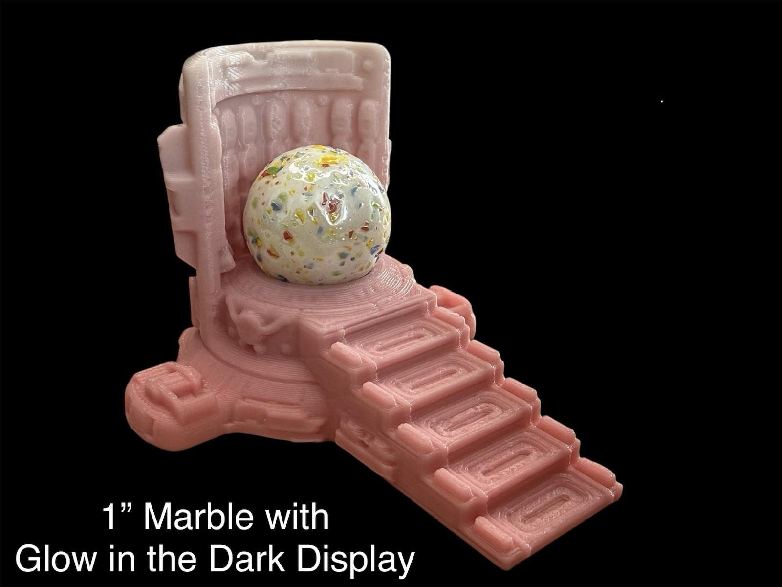 1” Glass Shooter Marble With Glow In The Dark Display Included lot #8165b