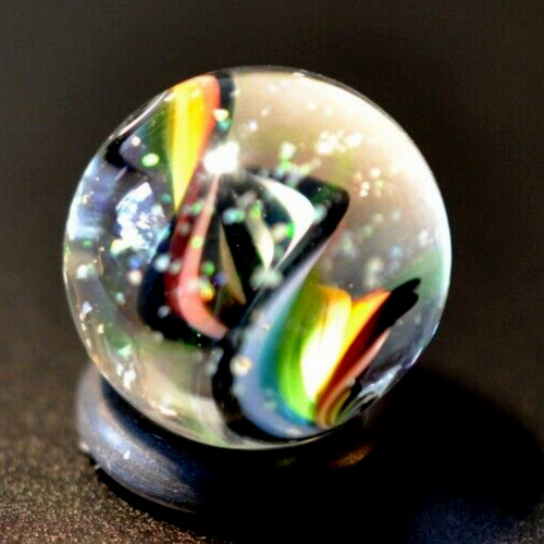 BRIAN TRILLAS GLASS MARBLE/.725″CRUSHED OPAL, GREEN BLACKLIGHT RAINBOW CORKSCREW