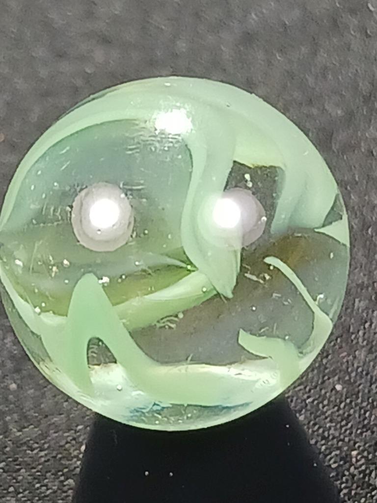 Vitro Agate .58″ Celadon Green Caged Cat’s Eye Near Mint Serious Marble A451