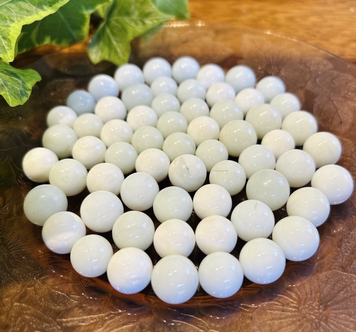 Vintage White Glass Marbles – 60 Count -Subtle Swirl- 1/2 Pound, See Descrip.