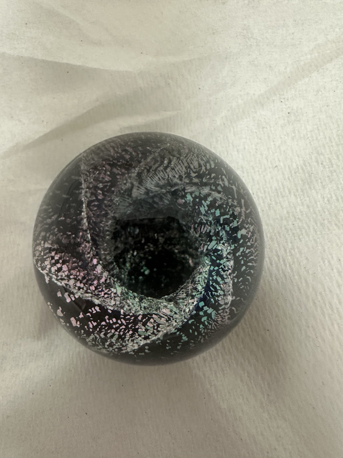 ⁠Kevin O’Grady Art Glass Vortex Marble Paperweight Dichroic Galaxy Signed⁠ 1.75”