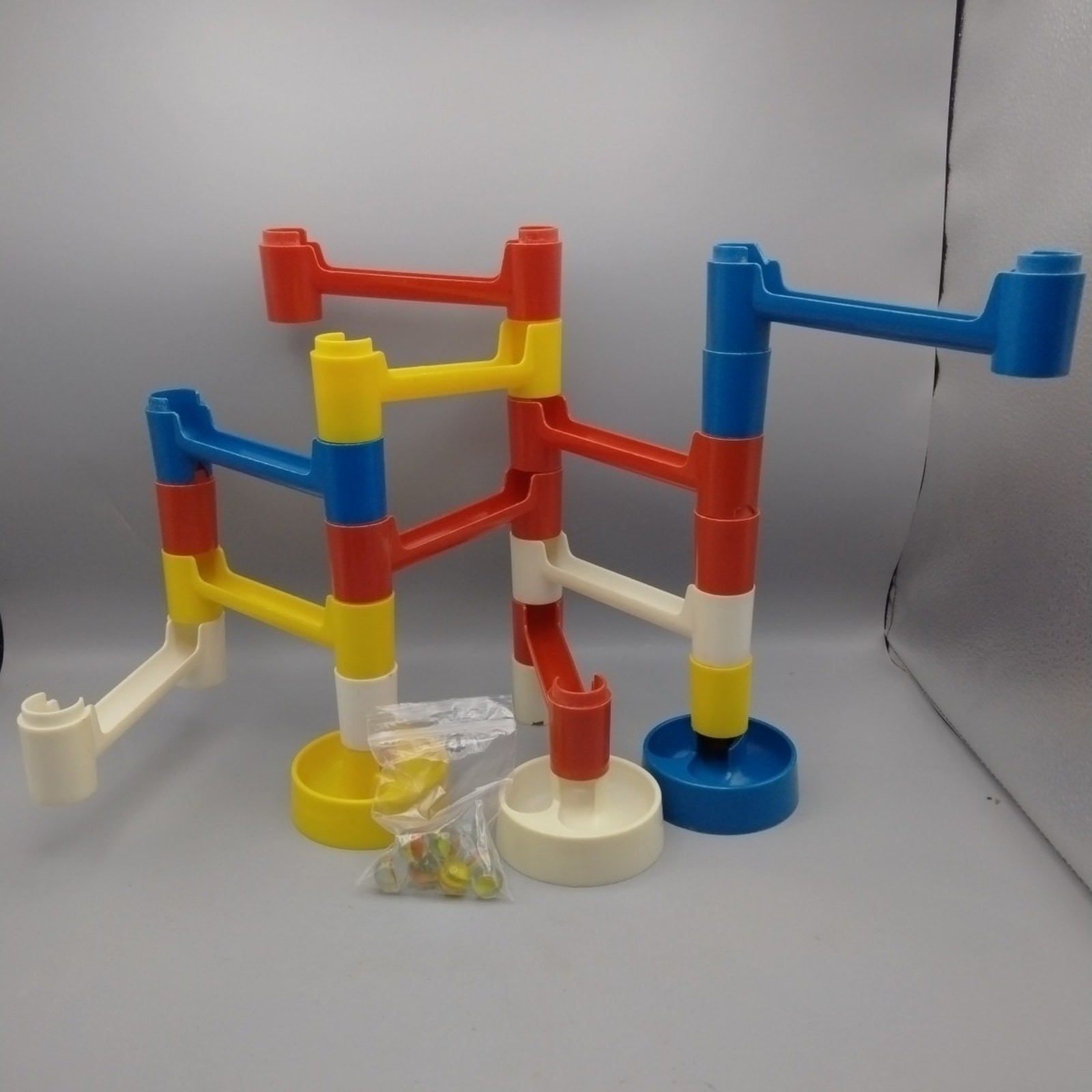 Vintage Marble Works set 19 Pieces Marble Run Tower Chase with marbles